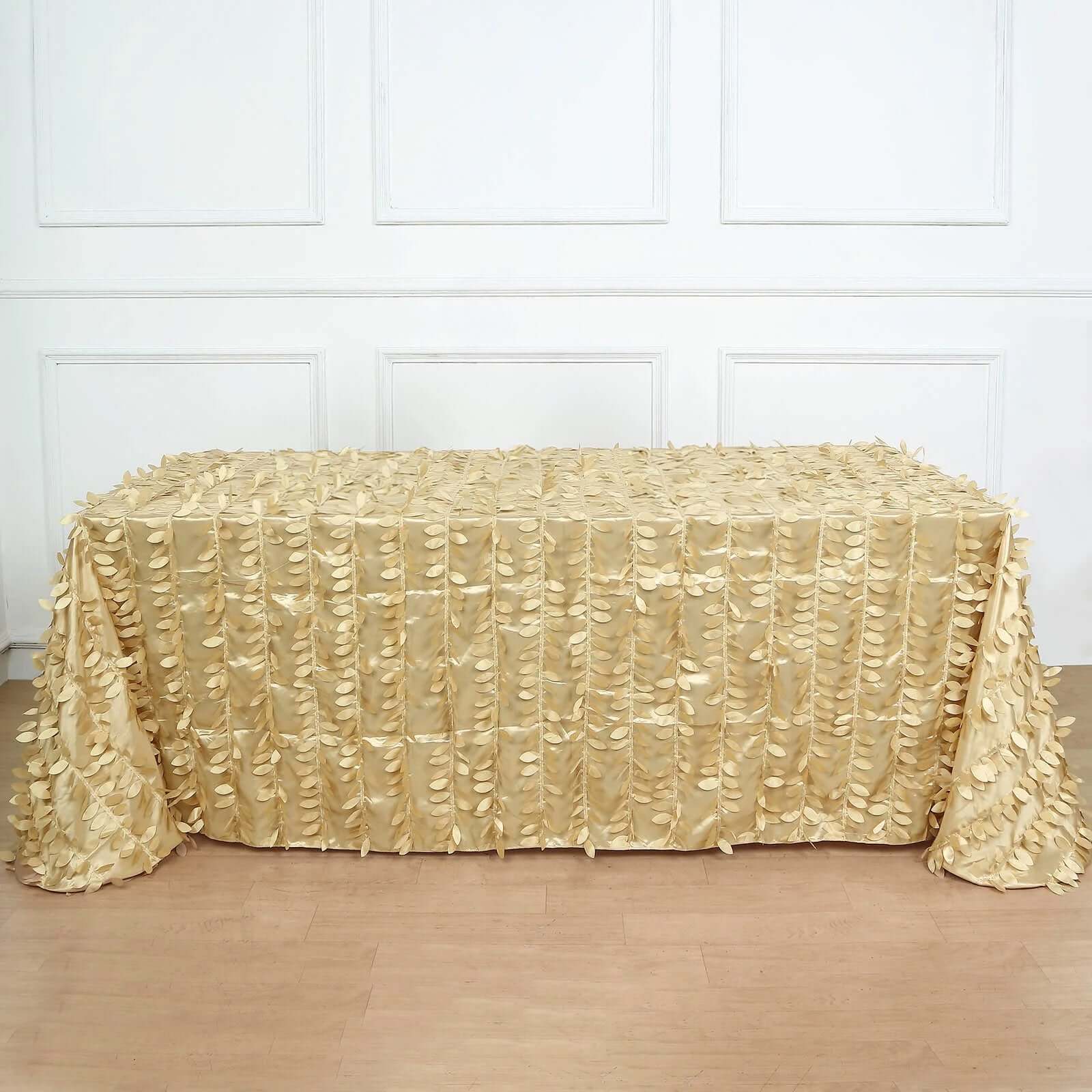Champagne Taffeta Rectangle Tablecloth with 3D Leaf Petal Design - Great for Events