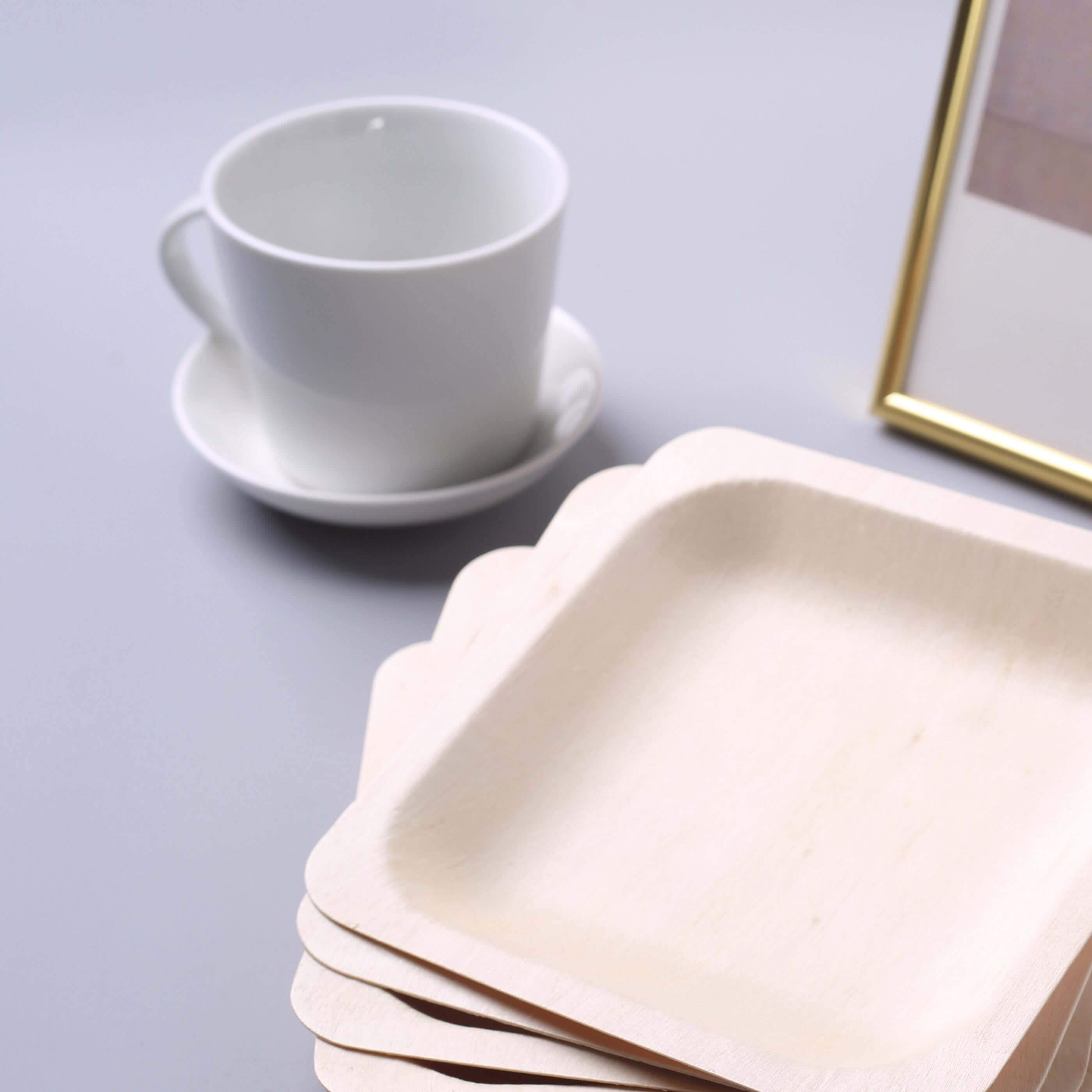 25-Piece Set of 6-Inch Square Eco-Friendly Birchwood Dessert and Appetizer Plates