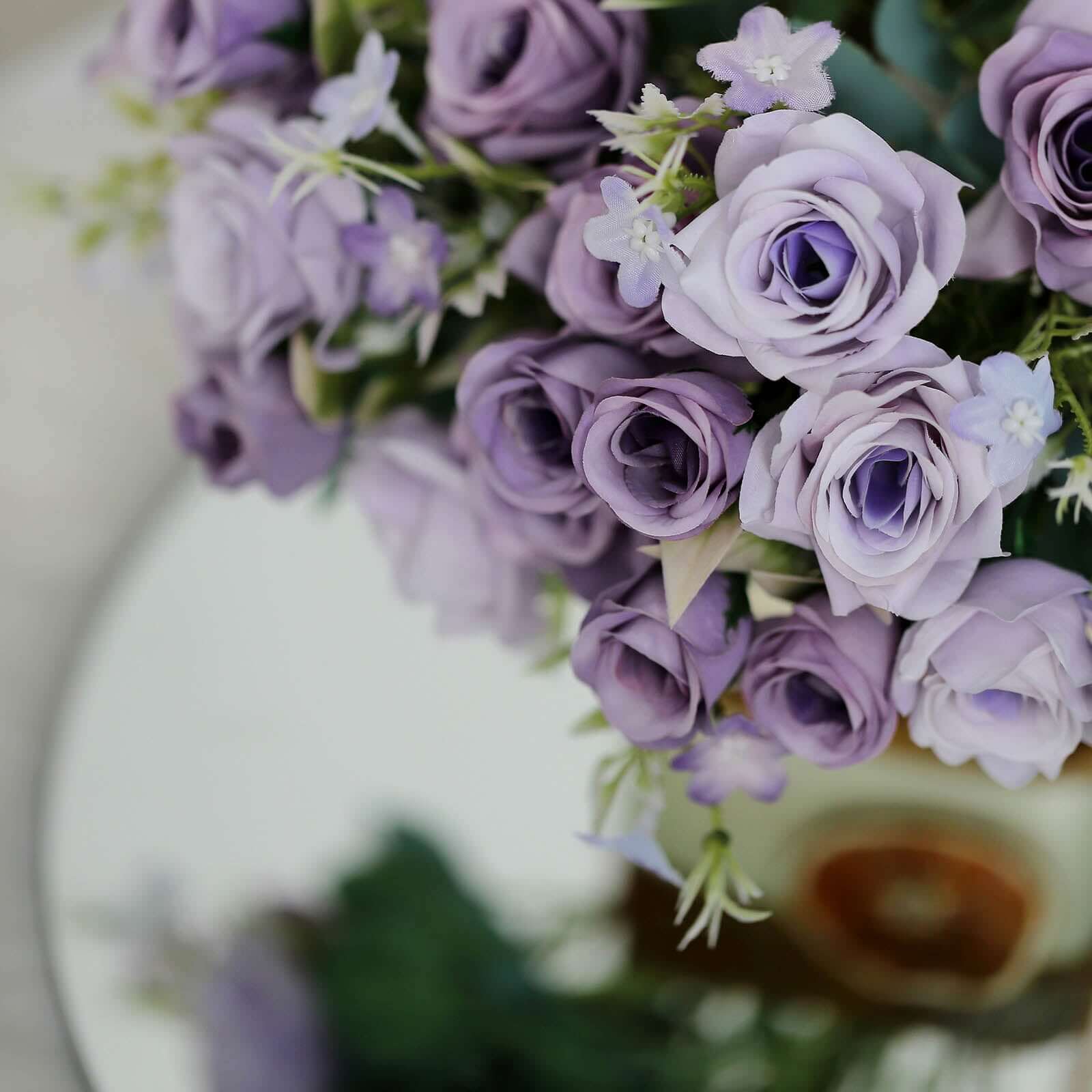 Hot Deal! 4-Bush Lavender Lilac Artificial Silk Rose Flower Bouquet for Bridal Use