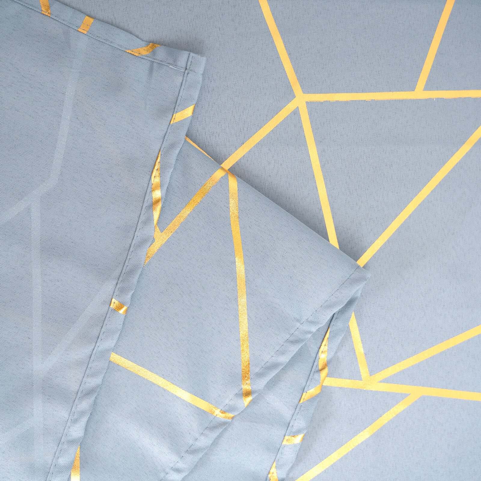 Exclusive! Wrinkle-Resistant Polyester Tablecloth in Dusty Blue with Gold Foil Pattern for Weddings & Events