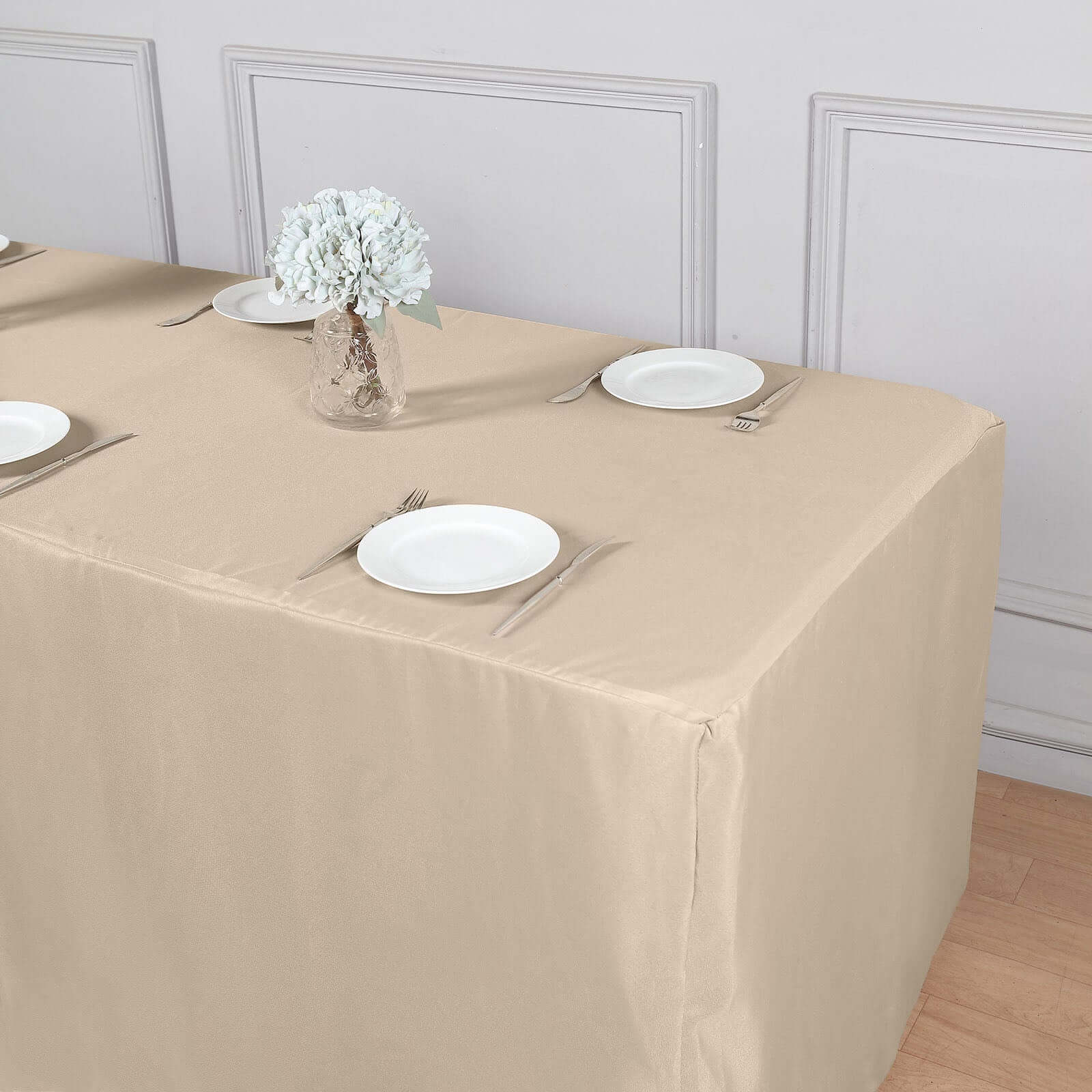 Durable Nude Fitted Polyester Tablecloth for 6FT Rectangle Tables - Ideal for Events