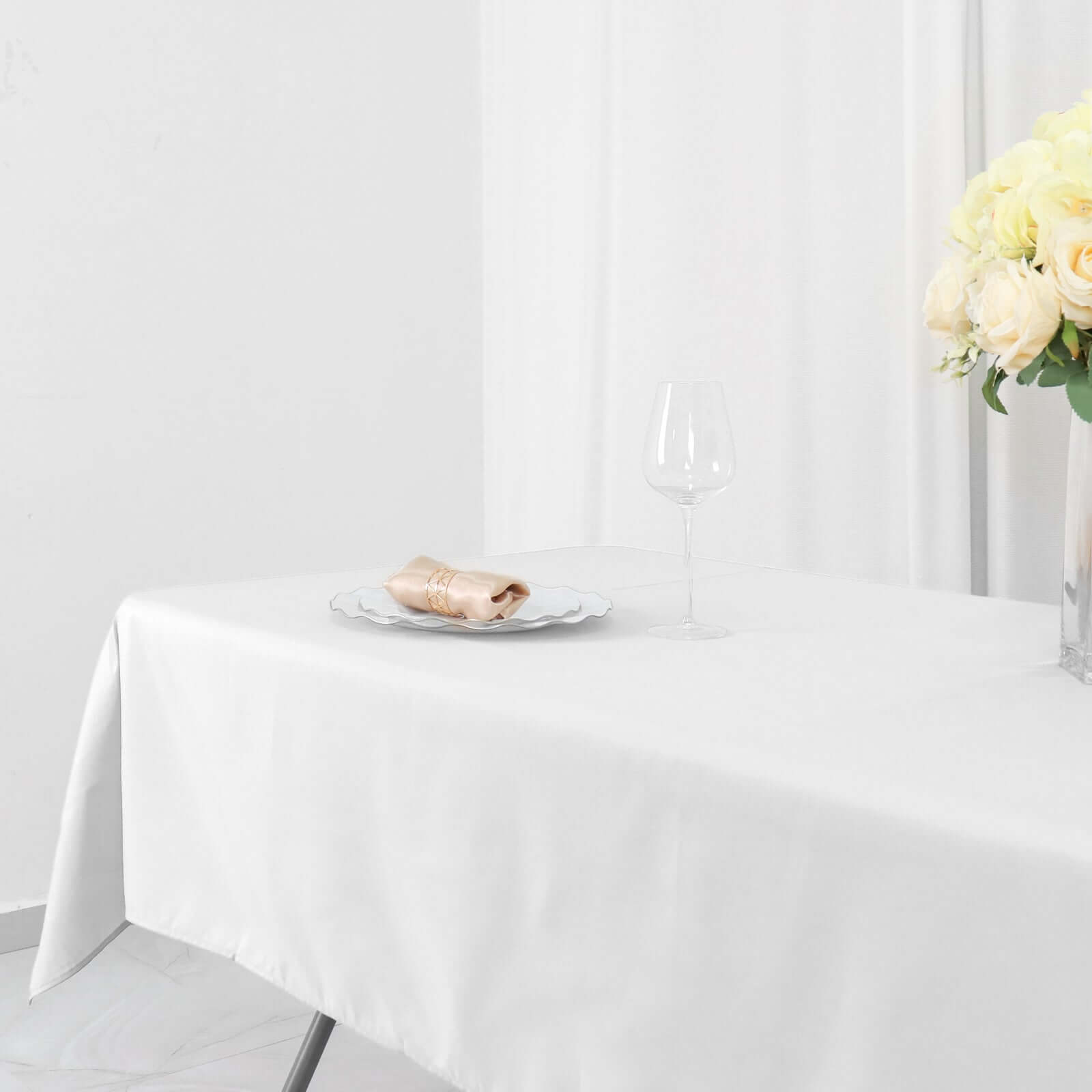 Wrinkle-Resistant White Polyester Rectangle Tablecloth 54x96 for Weddings & Events