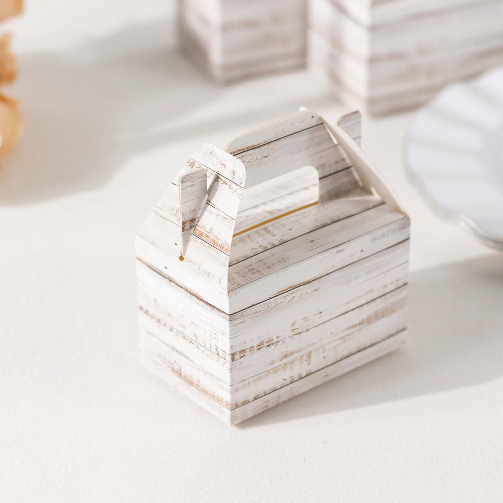 Get 25-Pack Rustic White Candy Gift Tote Gable Boxes with Wood Pattern