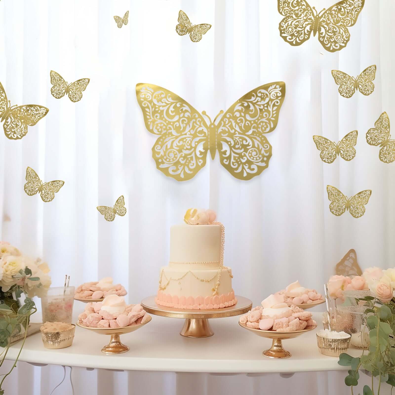 10-Pack Large Metallic Gold Foil 3D Butterfly Wall Stickers for Decor