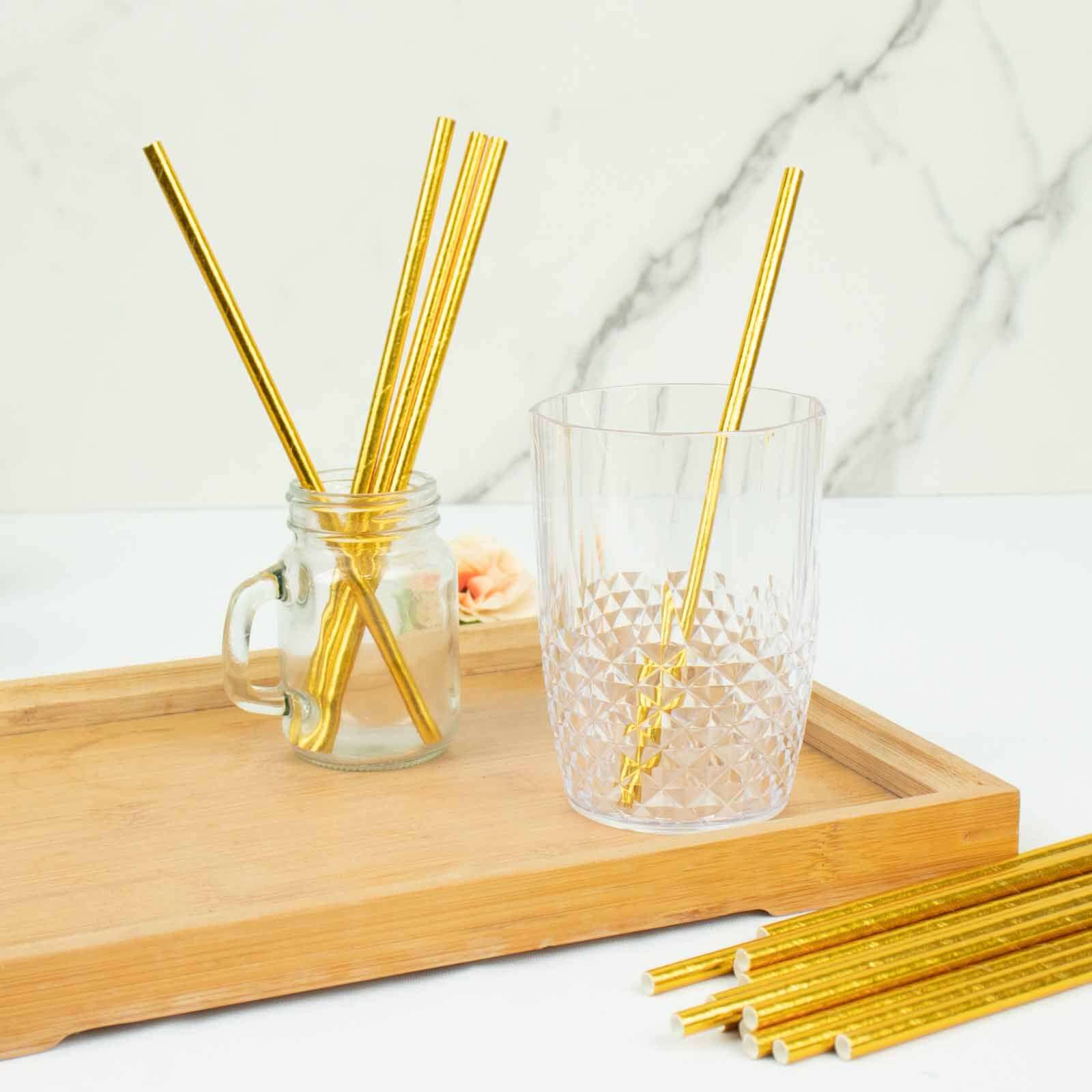 50-Pack Disposable Biodegradable Metallic Gold Foil Paper Straws - Ideal for Events