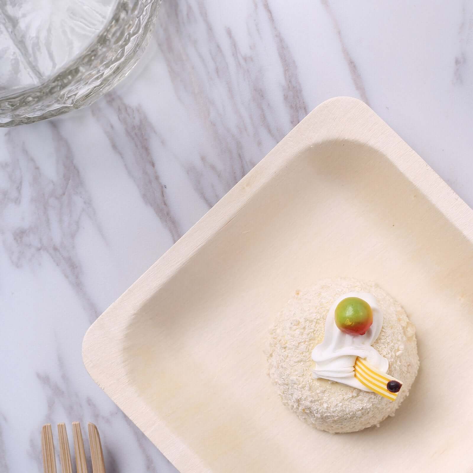 25-Piece Set of 6-Inch Square Eco-Friendly Birchwood Dessert and Appetizer Plates