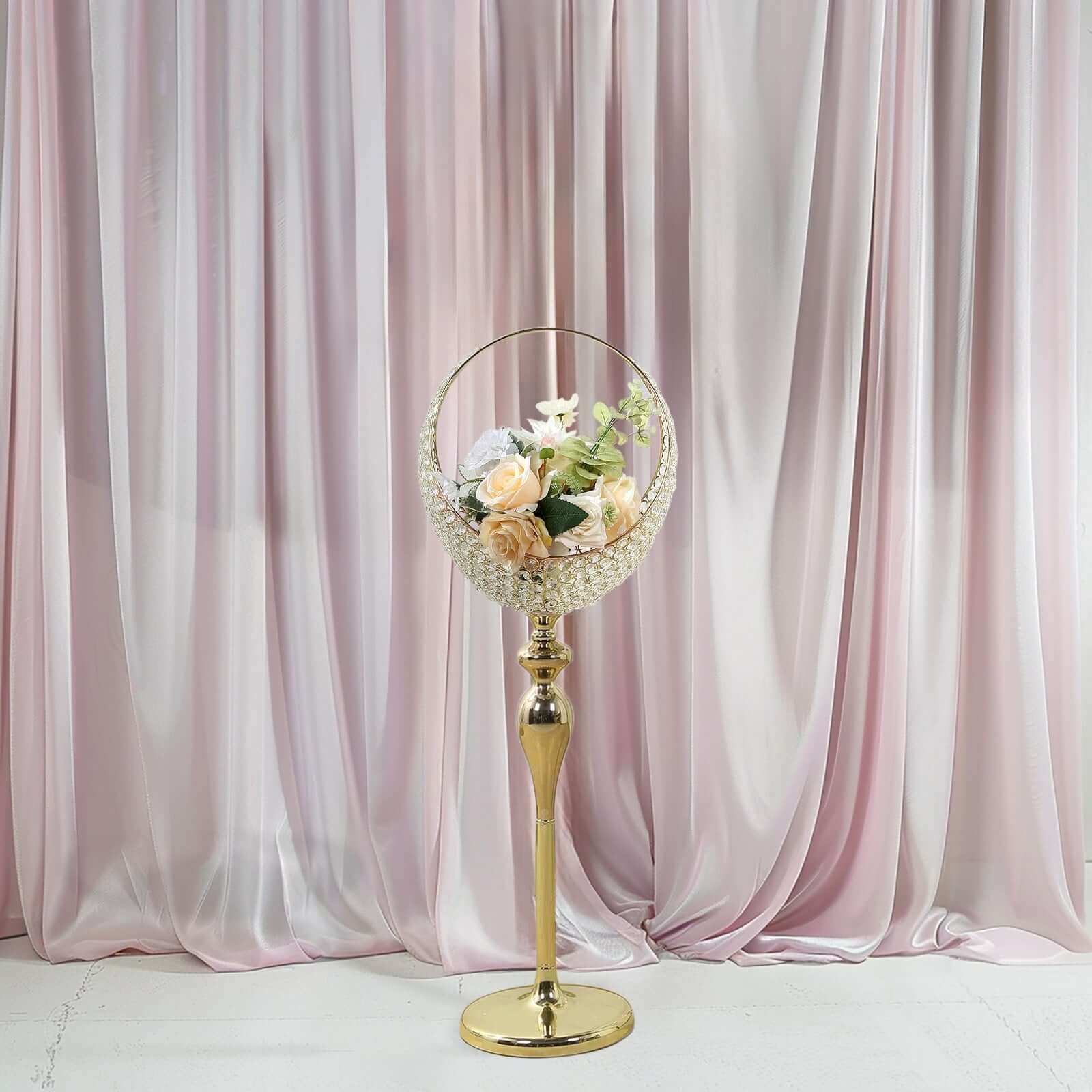 3ft Tall Gold Metal Crystal Beaded Candle Holder Stand - Ideal Wedding Flower Centerpiece