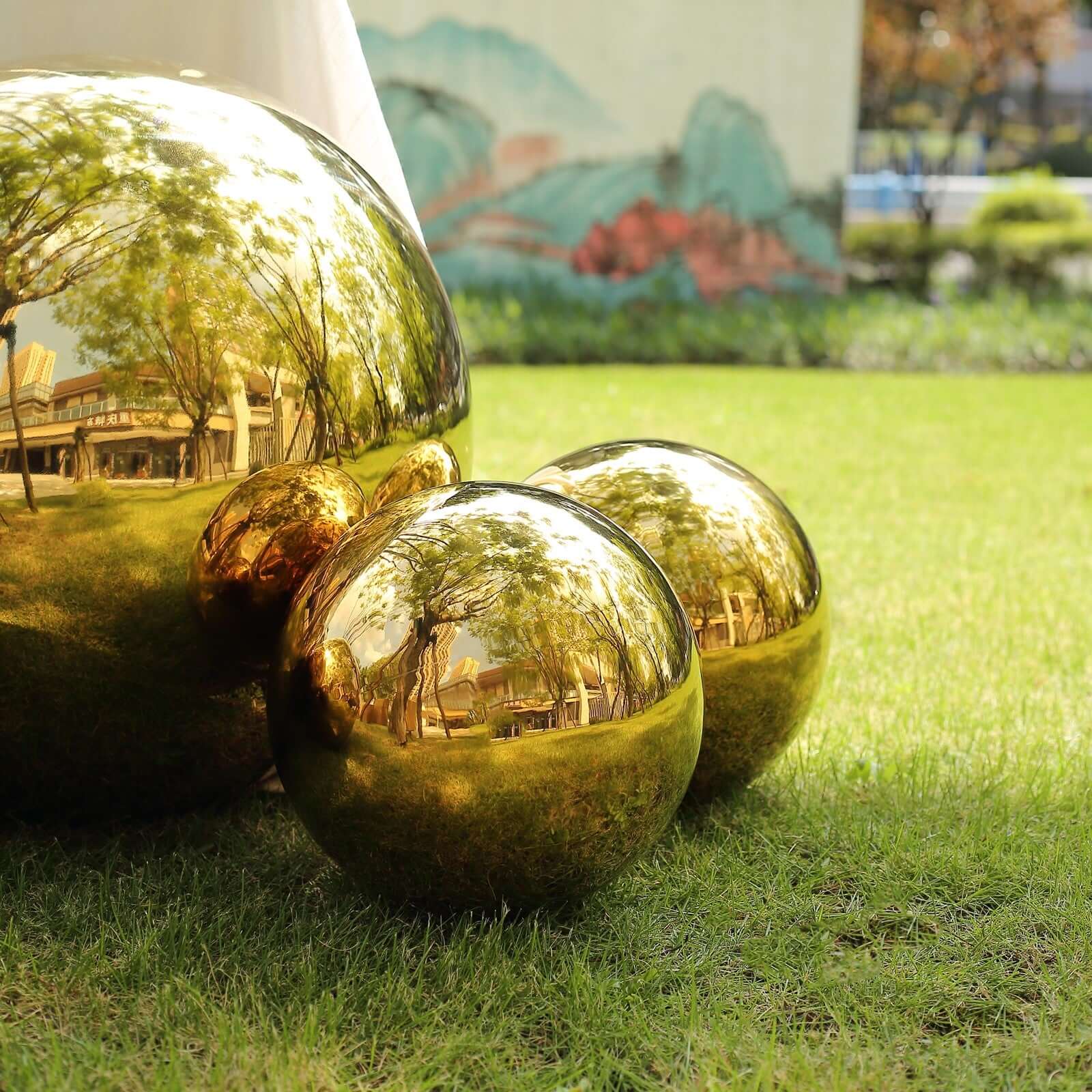 2-Pack Gold Reflective Hollow Stainless Steel Gazing Globe Mirror Balls for Outdoor Garden Decor