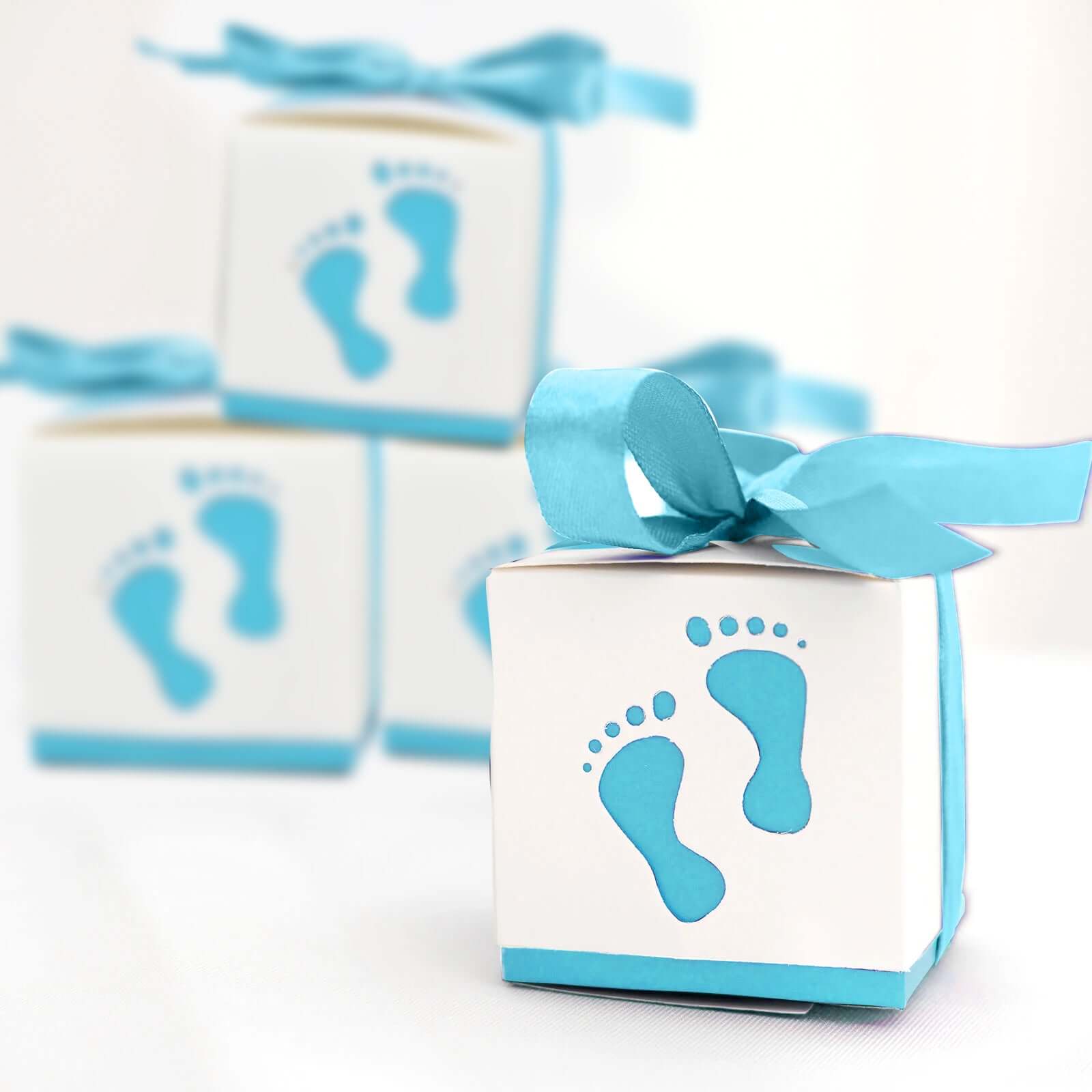 25-Piece Set of Light Blue Square Baby Shower Party Favor Candy Gift Boxes