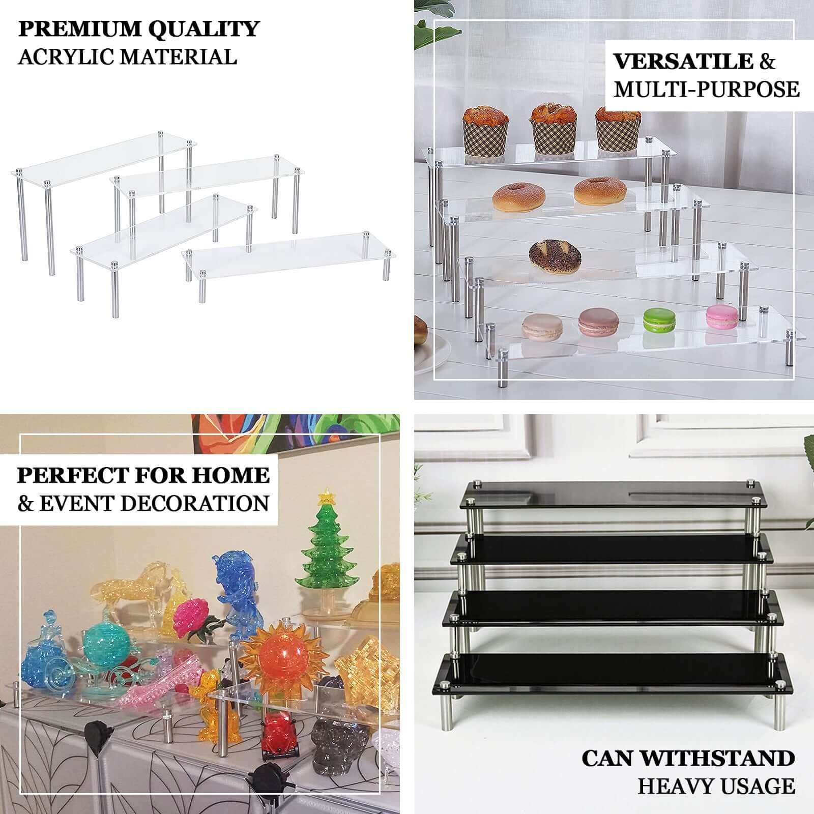 Hot Deal! Set of 4 Clear Premium Acrylic Dessert Display Stands for Cupcakes, Pastries & Appetizers