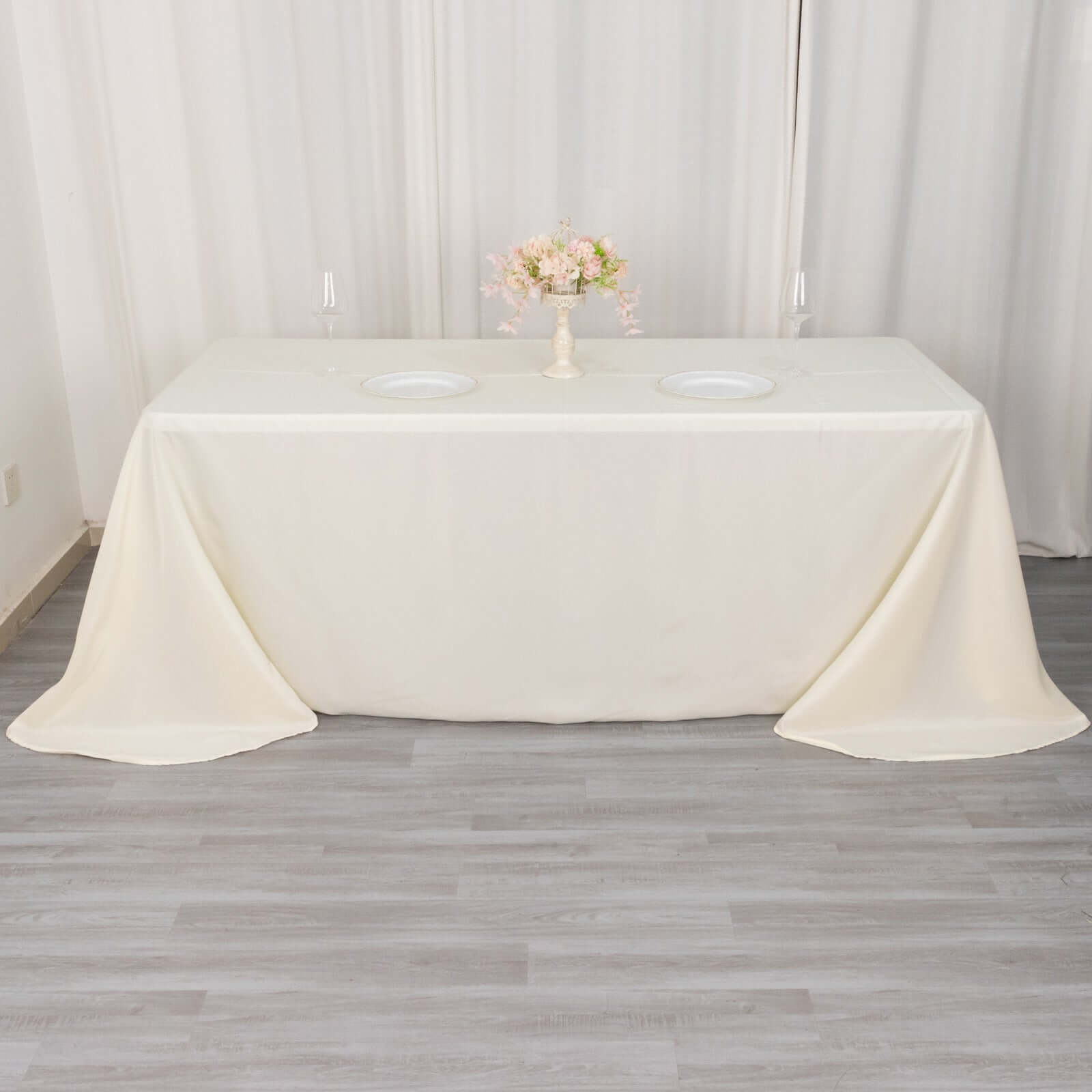 Hot Sale! Ivory Polyester Rectangle Tablecloth with Rounded Corners, 90x132
