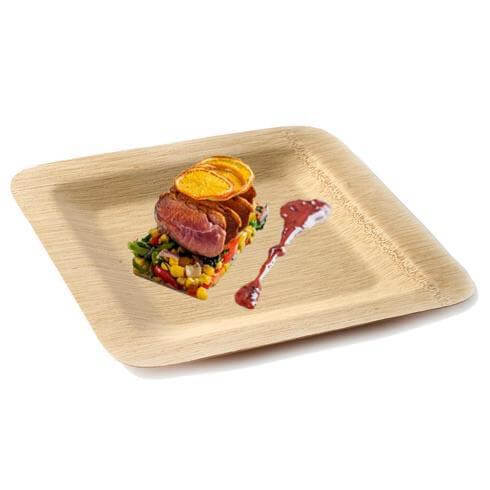 10-Pack Natural Bamboo 9 Square Dinner Plates - Eco-Friendly Disposable for Events