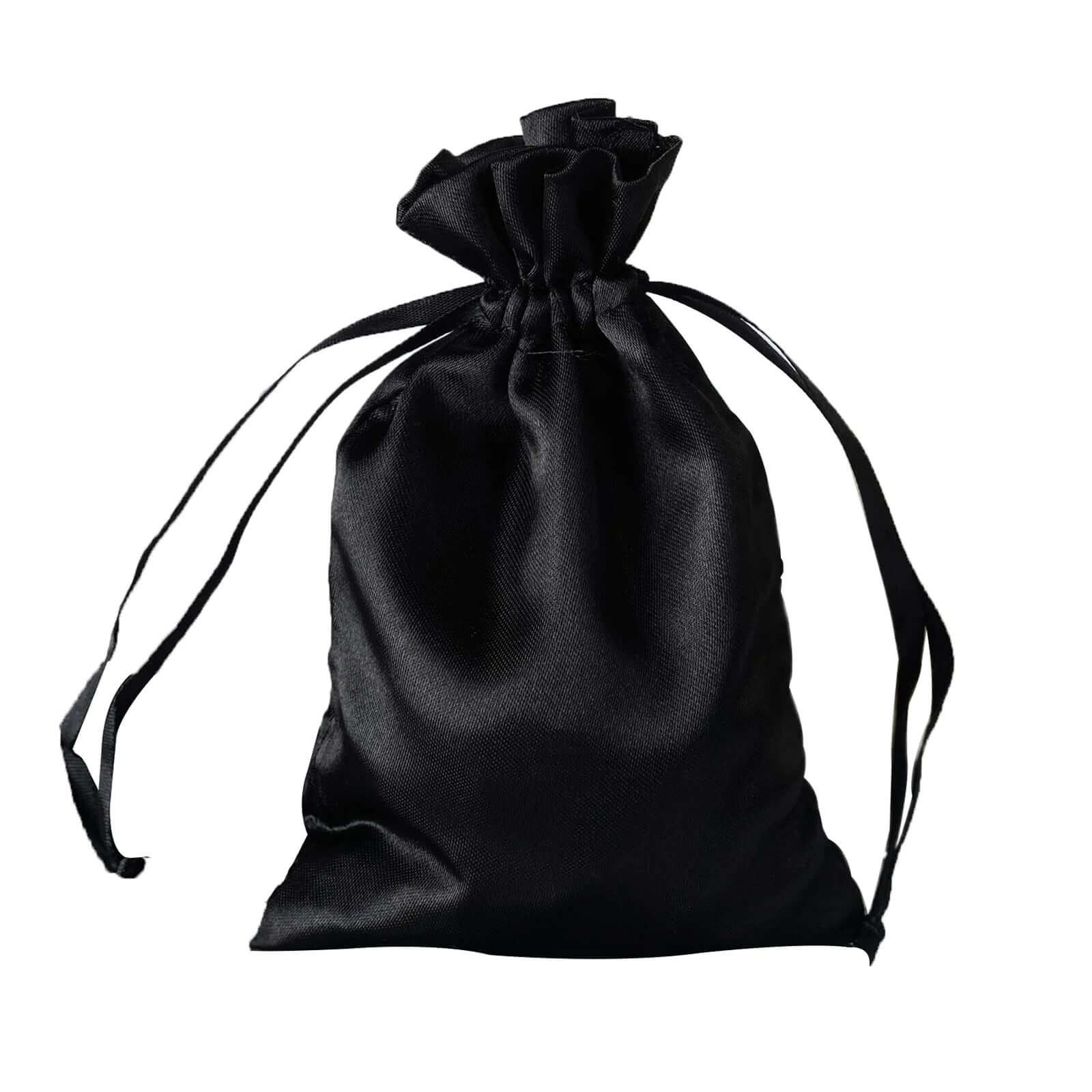 12-Piece Set of 4x6 Black Satin Drawstring Party Favor Bags for Weddings and More