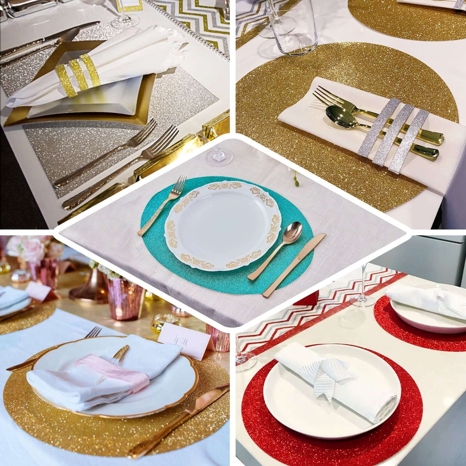 Hot Deal! 6-Pack Rose Gold Glitter Round Non-Slip Placemats, 13" Diameter