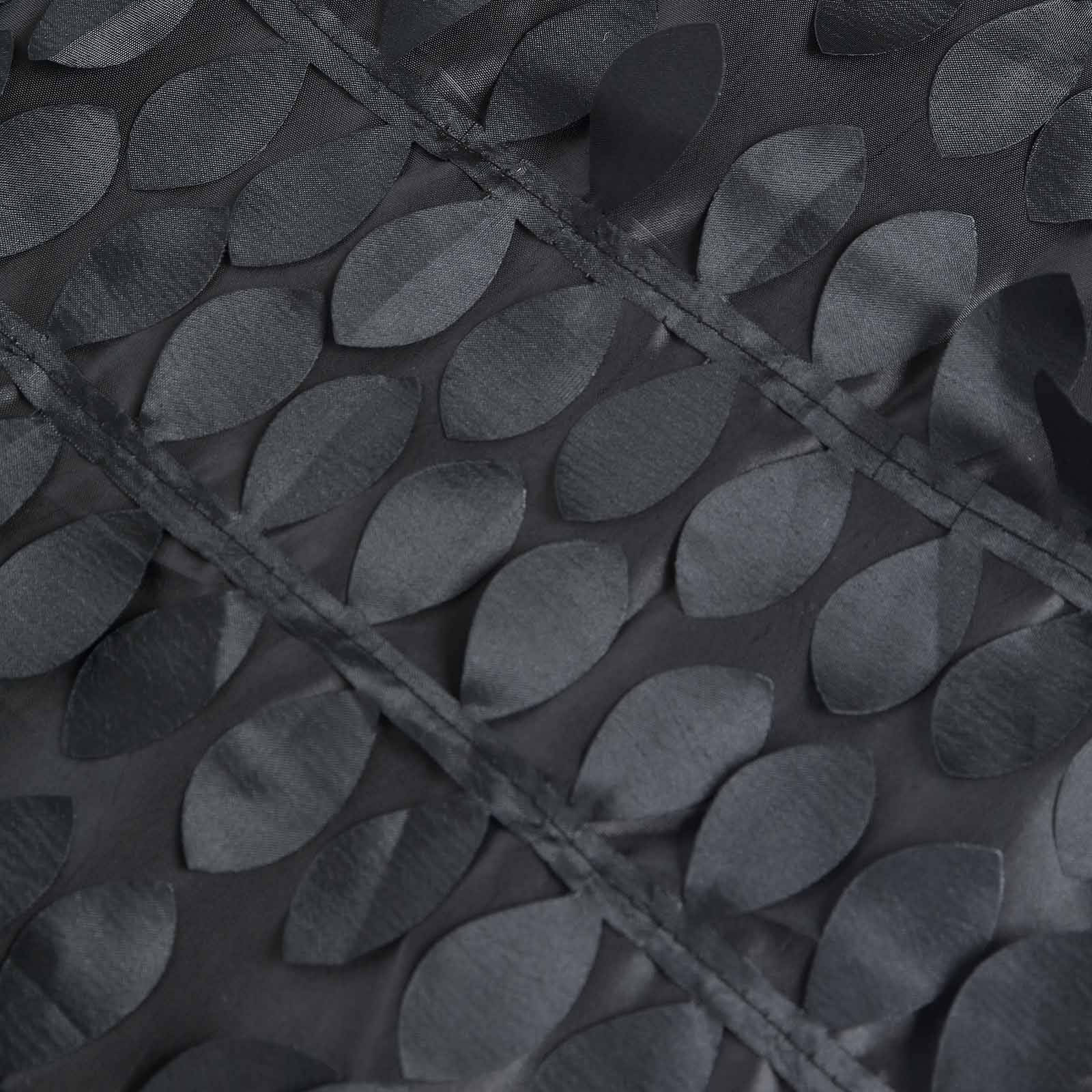 Black Taffeta Rectangle Tablecloth with 3D Leaf Petal Design | Great for Events