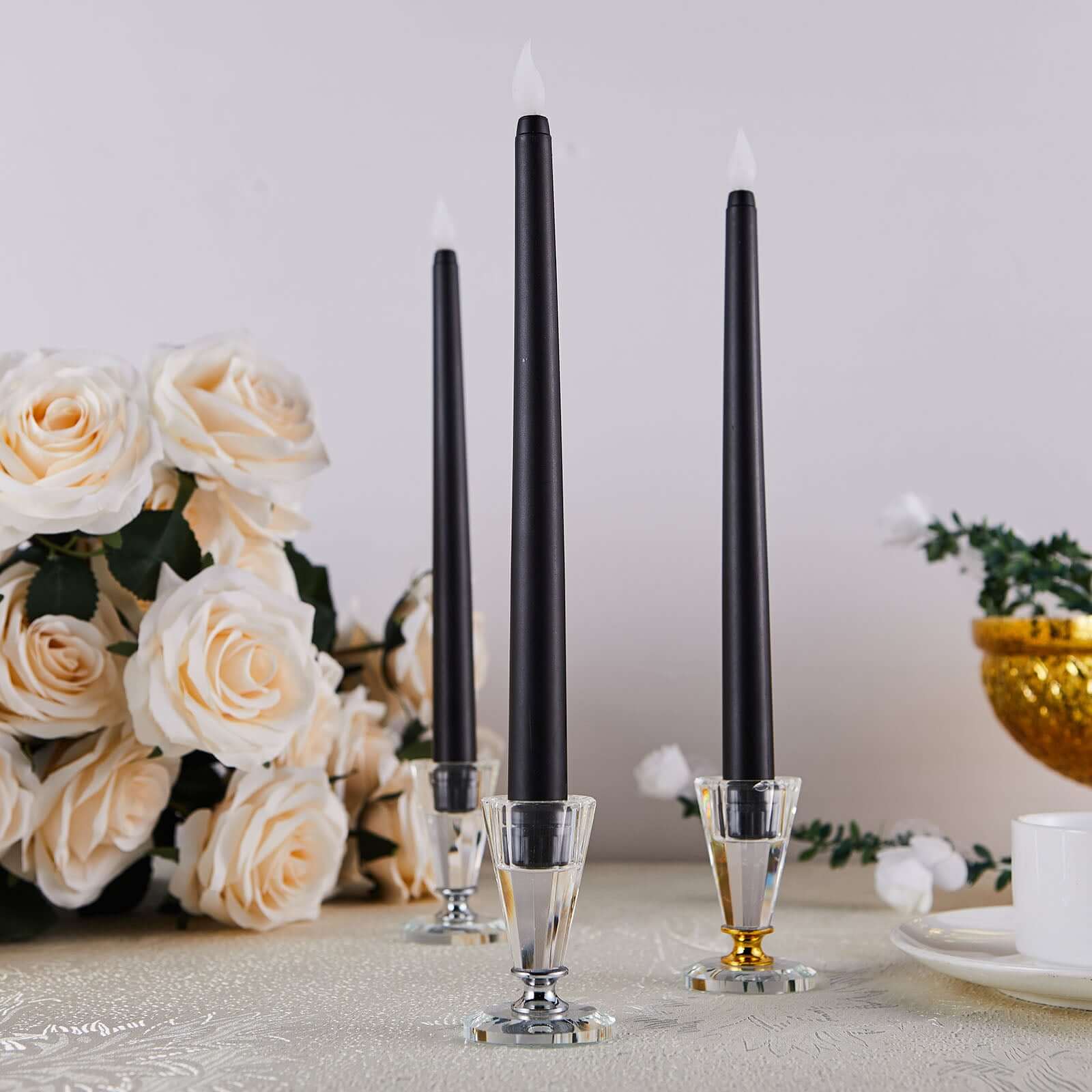 3-Pack Black Flameless Taper LED Decorative Candles with Warm Flickering Light - Ideal for Various Occasions