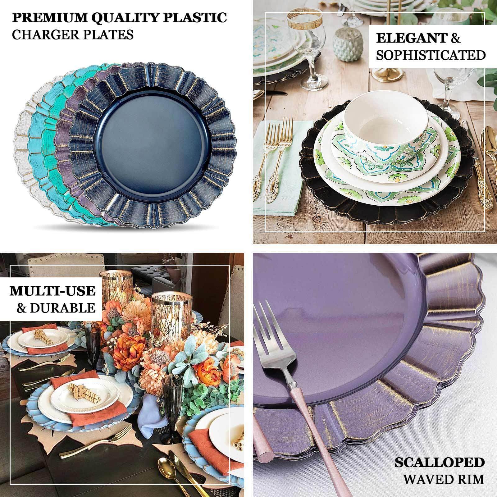 Hot Deal! 6-Pack 13-Inch Nude Taupe Acrylic Round Charger Plates with Gold Brushed Wavy Scalloped Rim for Dinner Parties