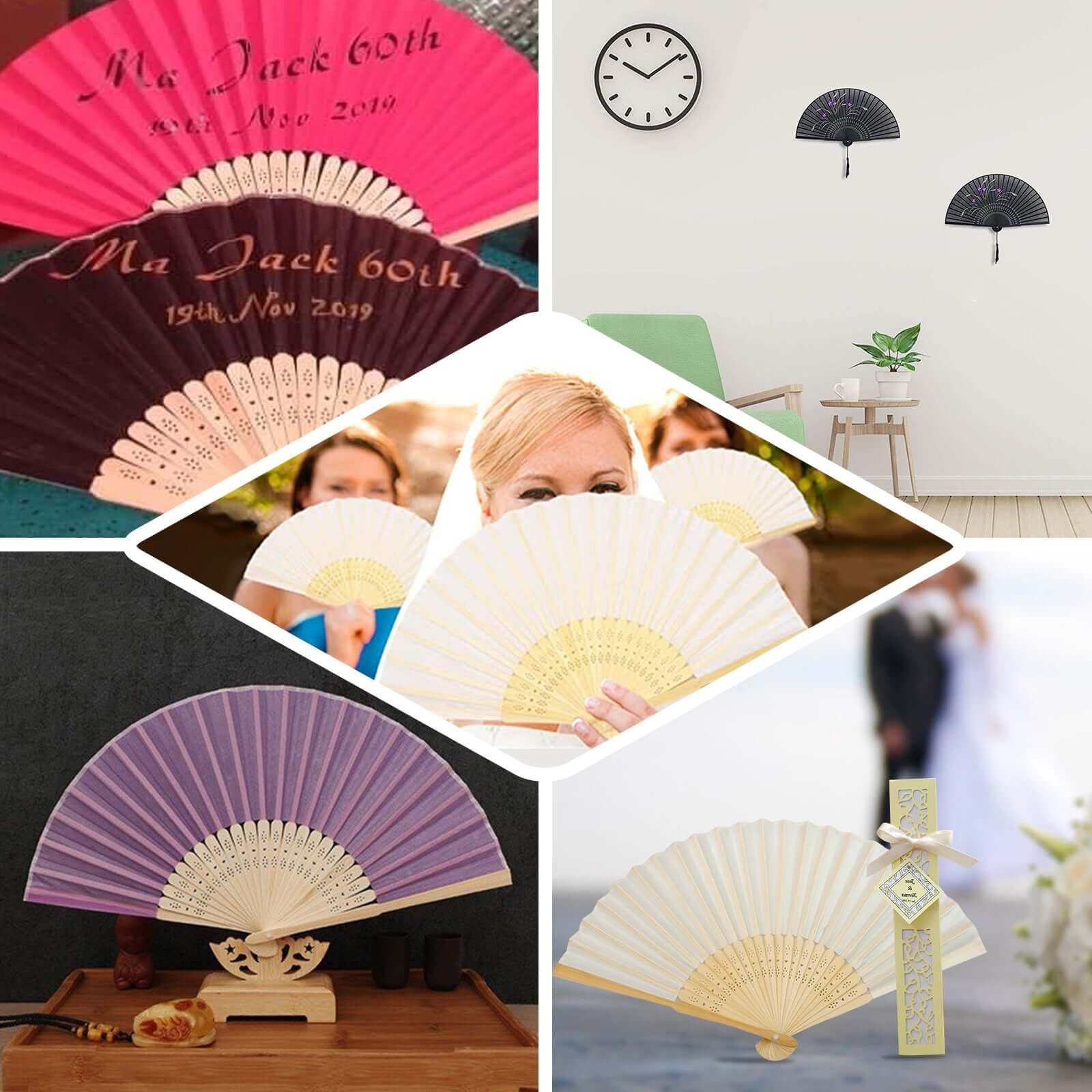 Hot Sale! 5-Pack Dusty Rose Asian Silk Folding Fans Ideal for Party Favors