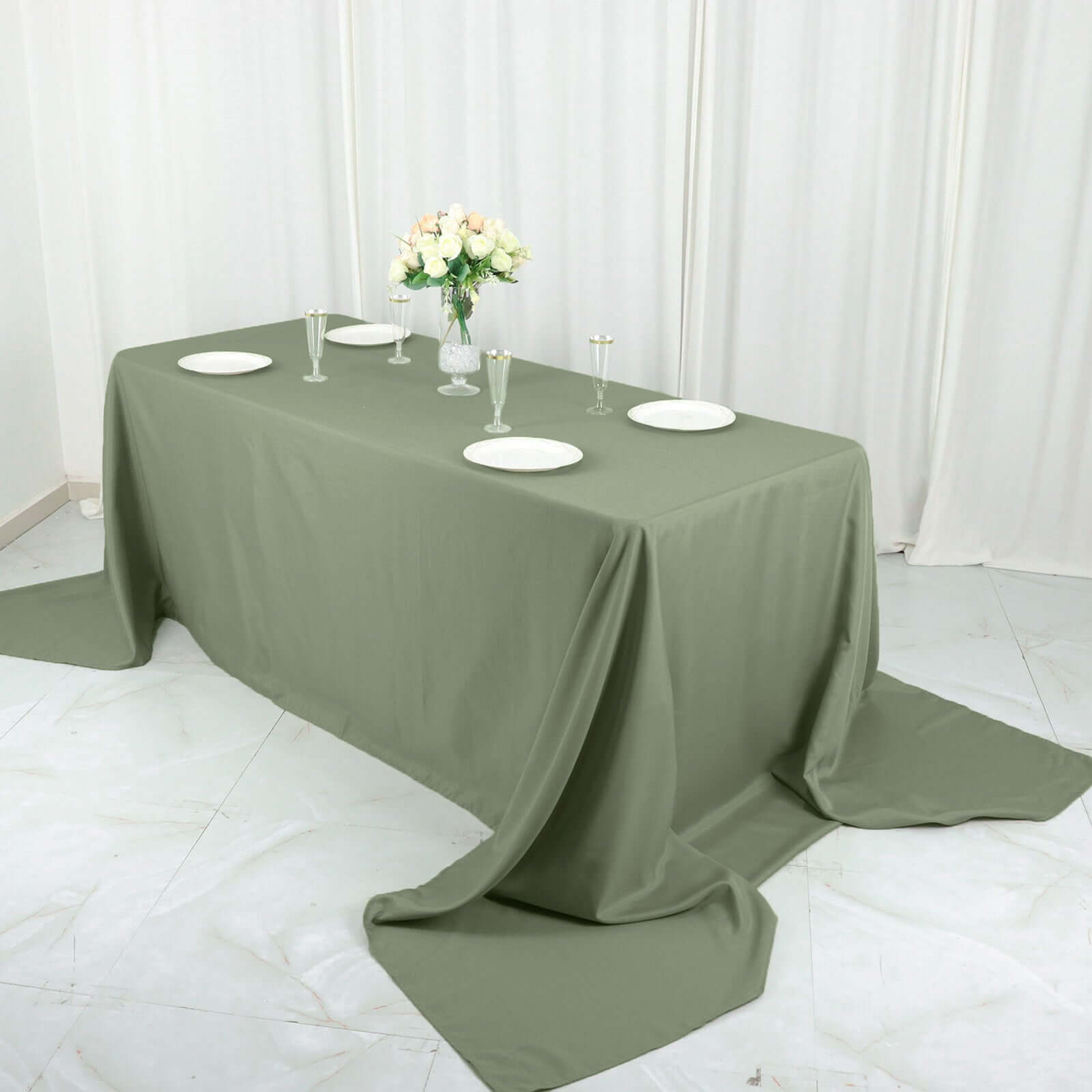 Exclusive! Seamless Wrinkle-Resistant 90x156 Polyester Rectangle Tablecloth in Dusty Sage Green