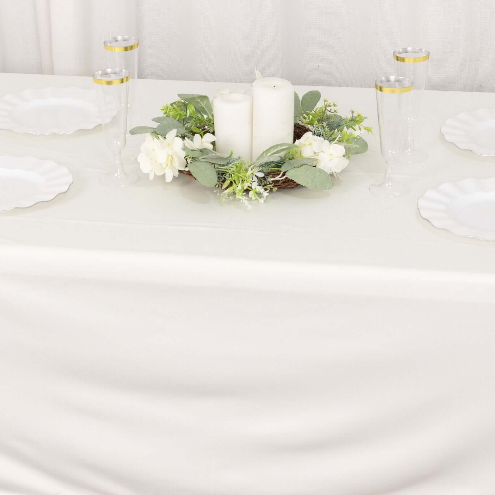 Ivory Premium Scuba 60x102 Wrinkle-Free & Stain-Resistant Rectangular Tablecloth - Ideal for Events