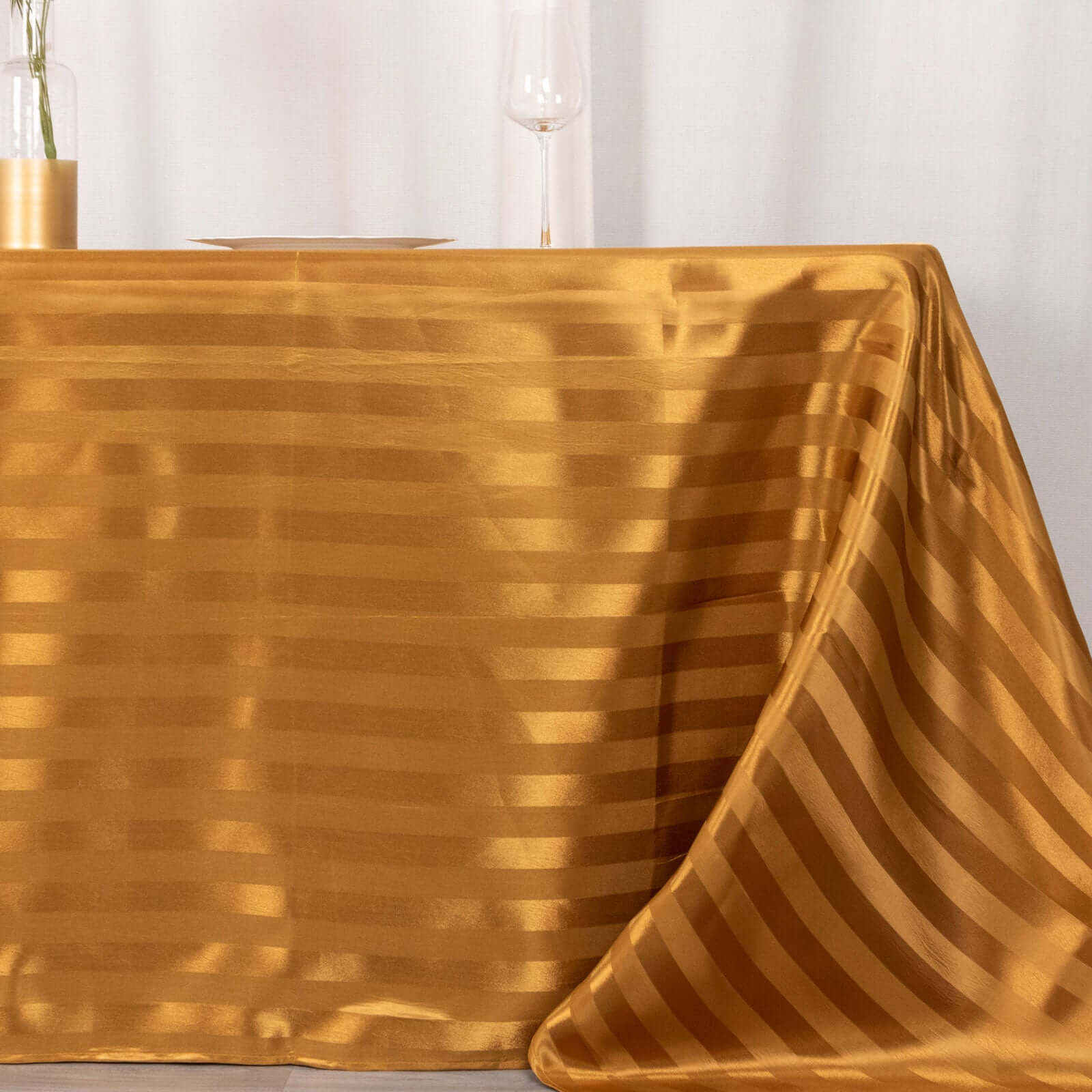 Exclusive Gold Satin Striped 90x132 Rectangular Seamless Tablecloth