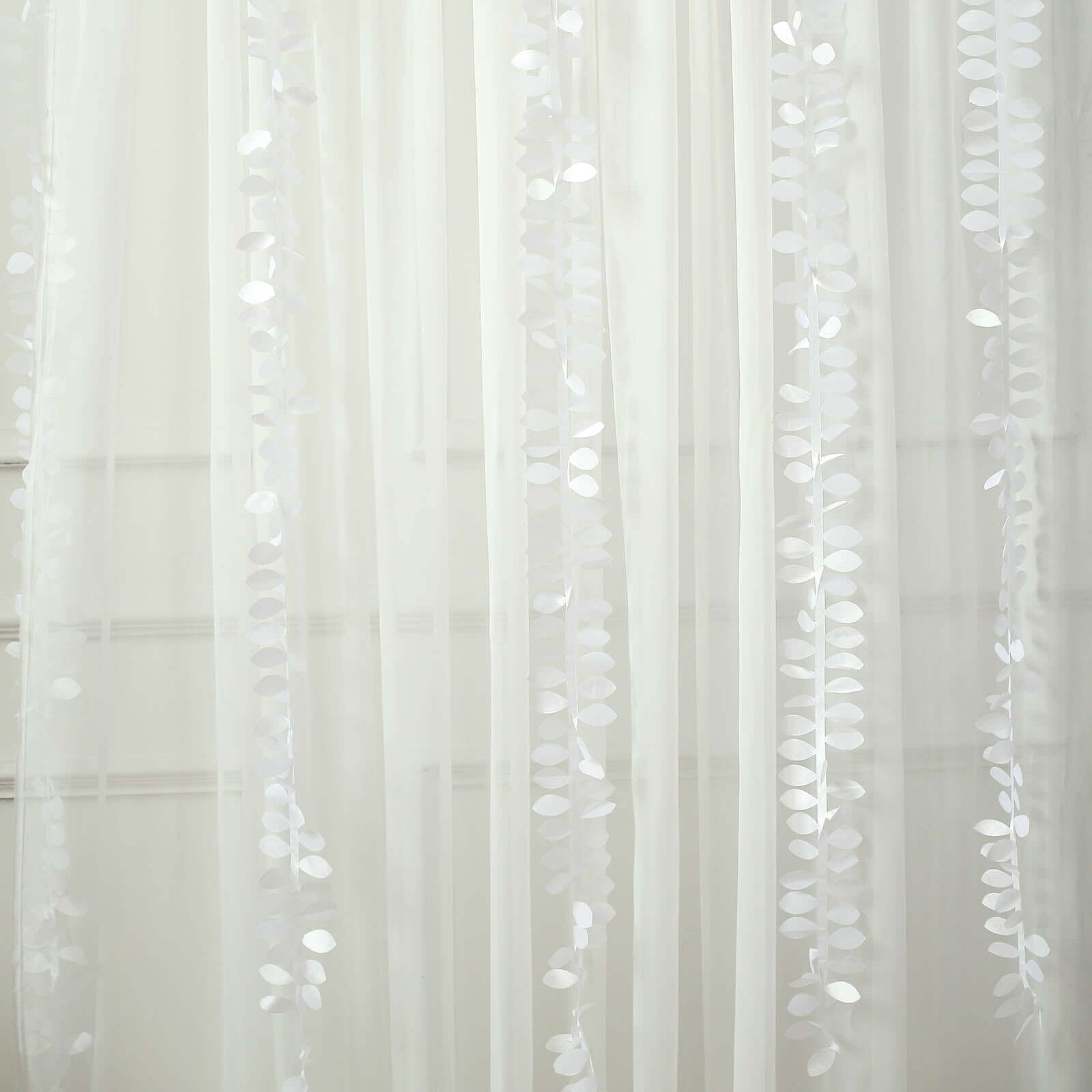 50ft White Taffeta Ribbon Sash with 4 - Leaf Petal Design, Elegant Garland for Events