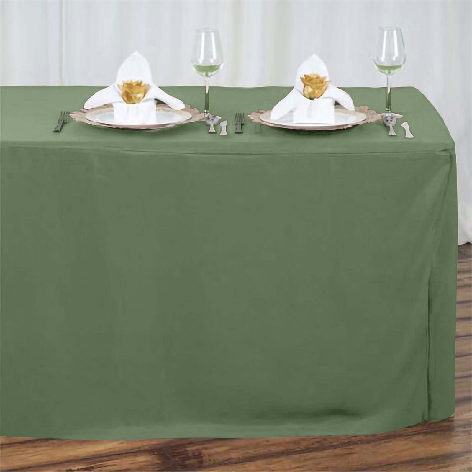 Durable Olive Green Fitted Polyester Tablecloth for 72x30 Rectangle Tables