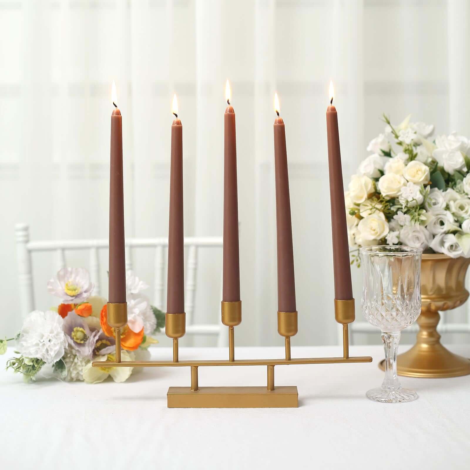 Premium Unscented Mocha Brown Taper Candles - 12-Pack for Upscale Settings, 10 Inches