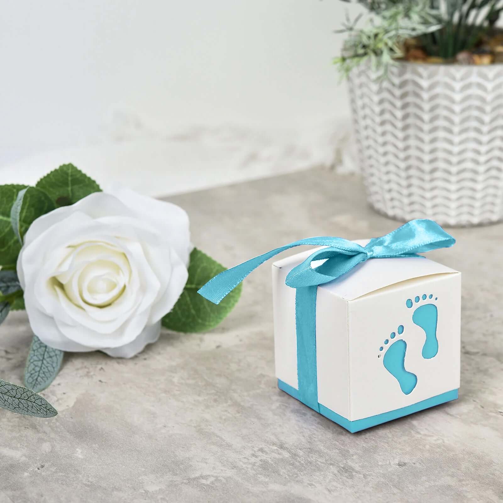 25-Piece Set of Light Blue Square Baby Shower Party Favor Candy Gift Boxes