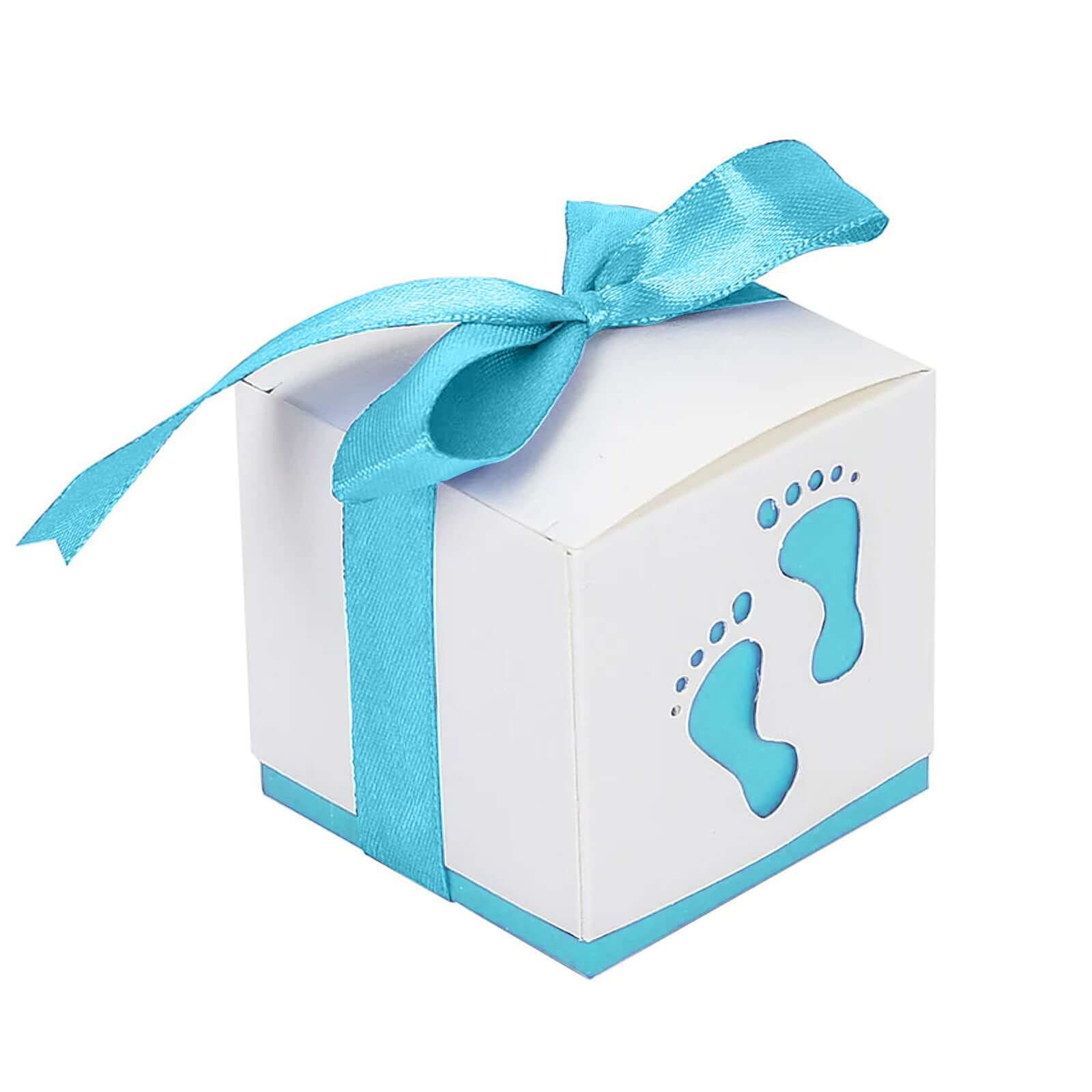 25-Piece Set of Light Blue Square Baby Shower Party Favor Candy Gift Boxes