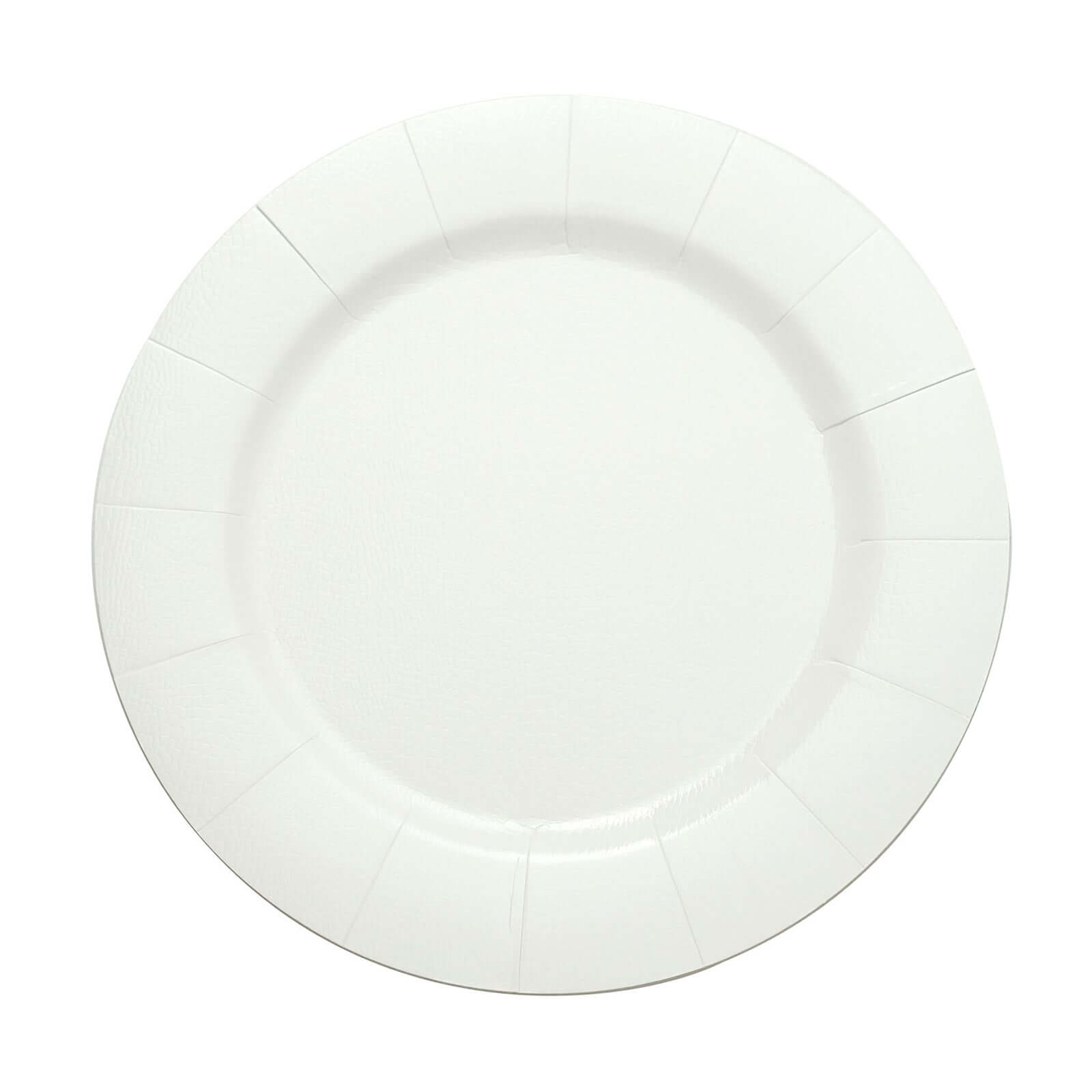 10-Pack White Disposable Round Charger Plates with Leathery Texture - Ideal for Parties