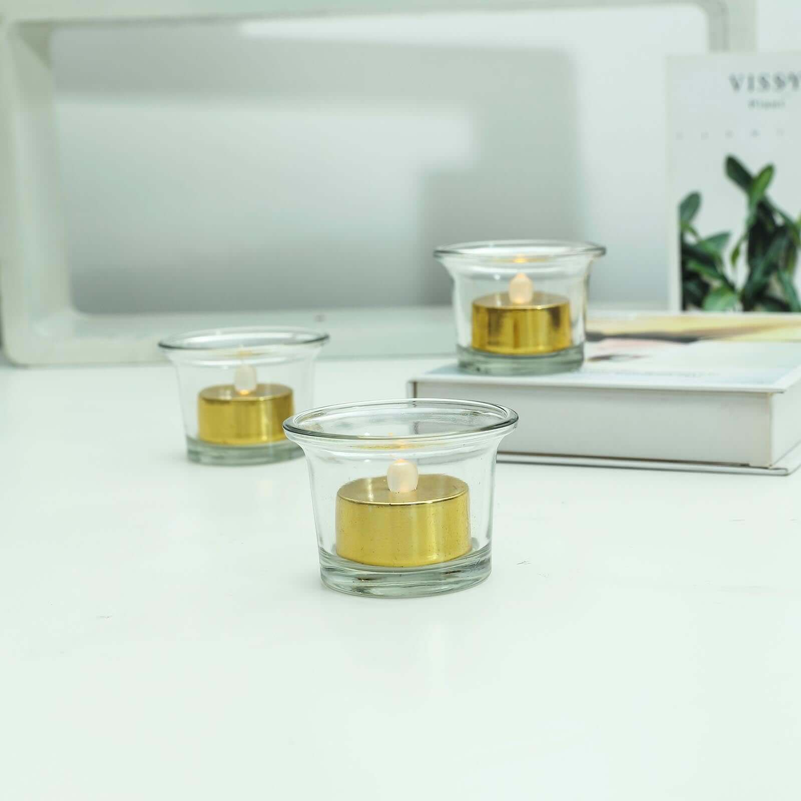 Amazing 12-Pack Reusable Flameless LED Tealight Candles with Metallic Gold Design, Battery Operated