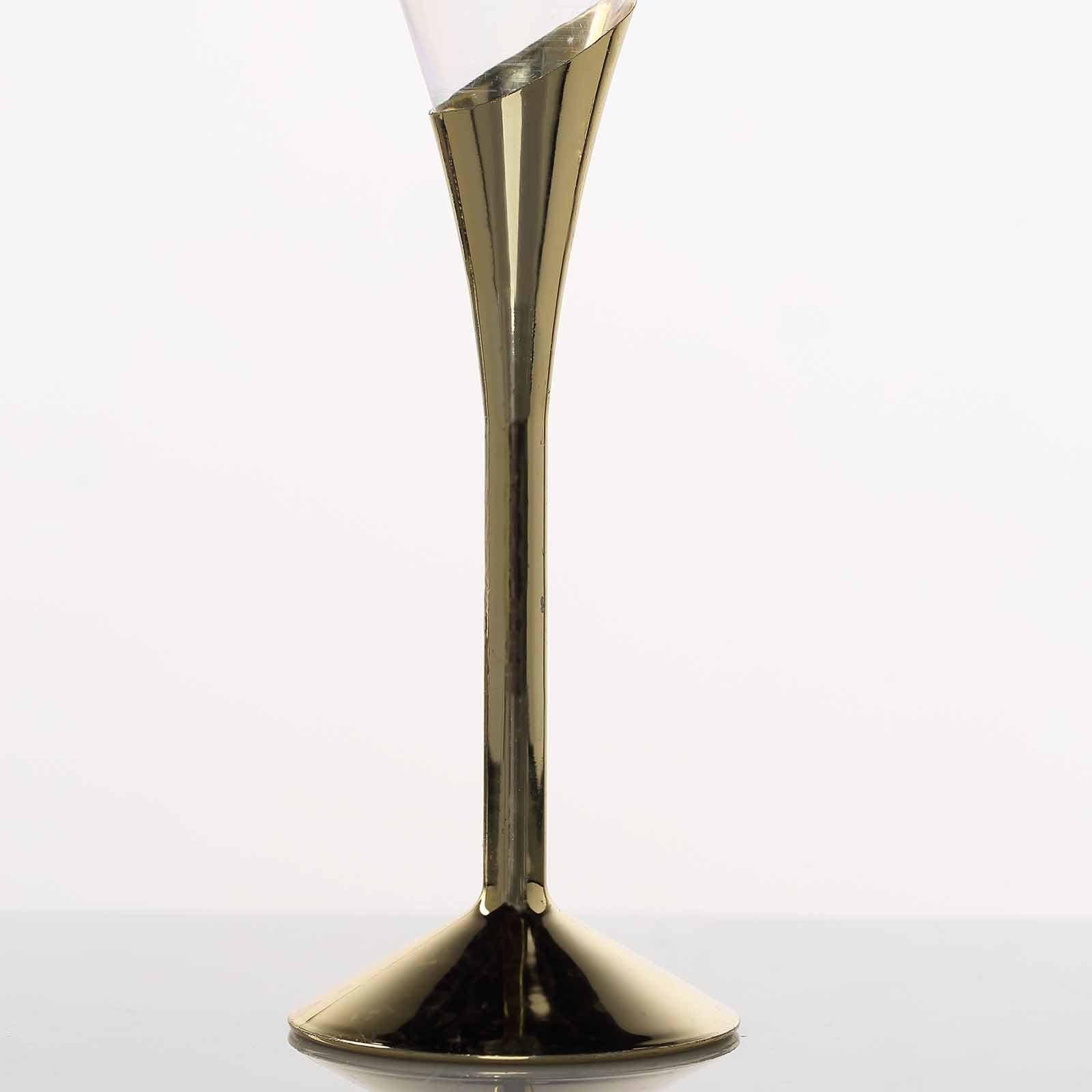 Amazing 6-Pack Disposable Plastic Champagne Flutes, 5oz Clear with Gold Base for Toasts