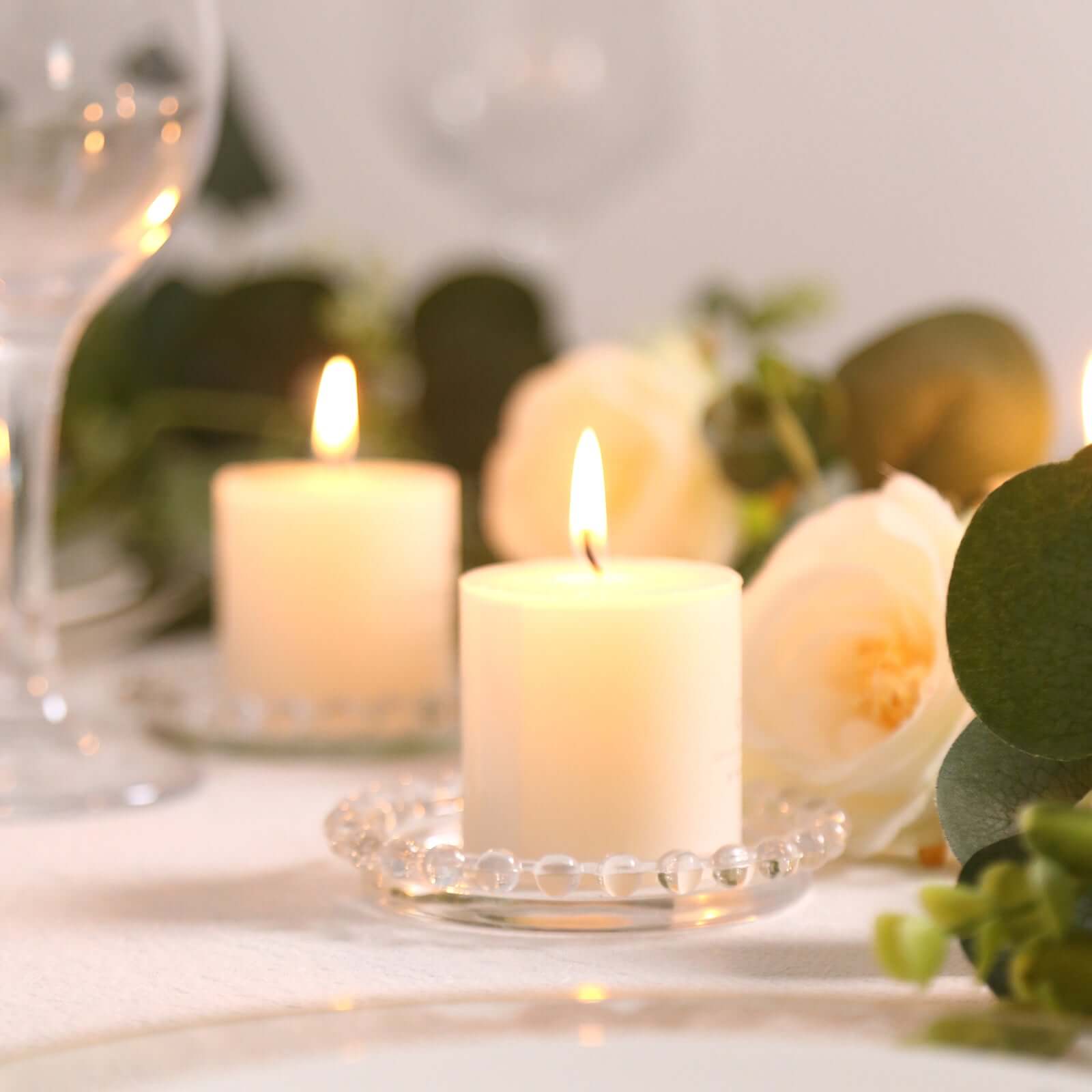 6-Pack Clear Glass Pillar Candle Holder Plates with Beaded Rims - Ideal Small Round Coasters