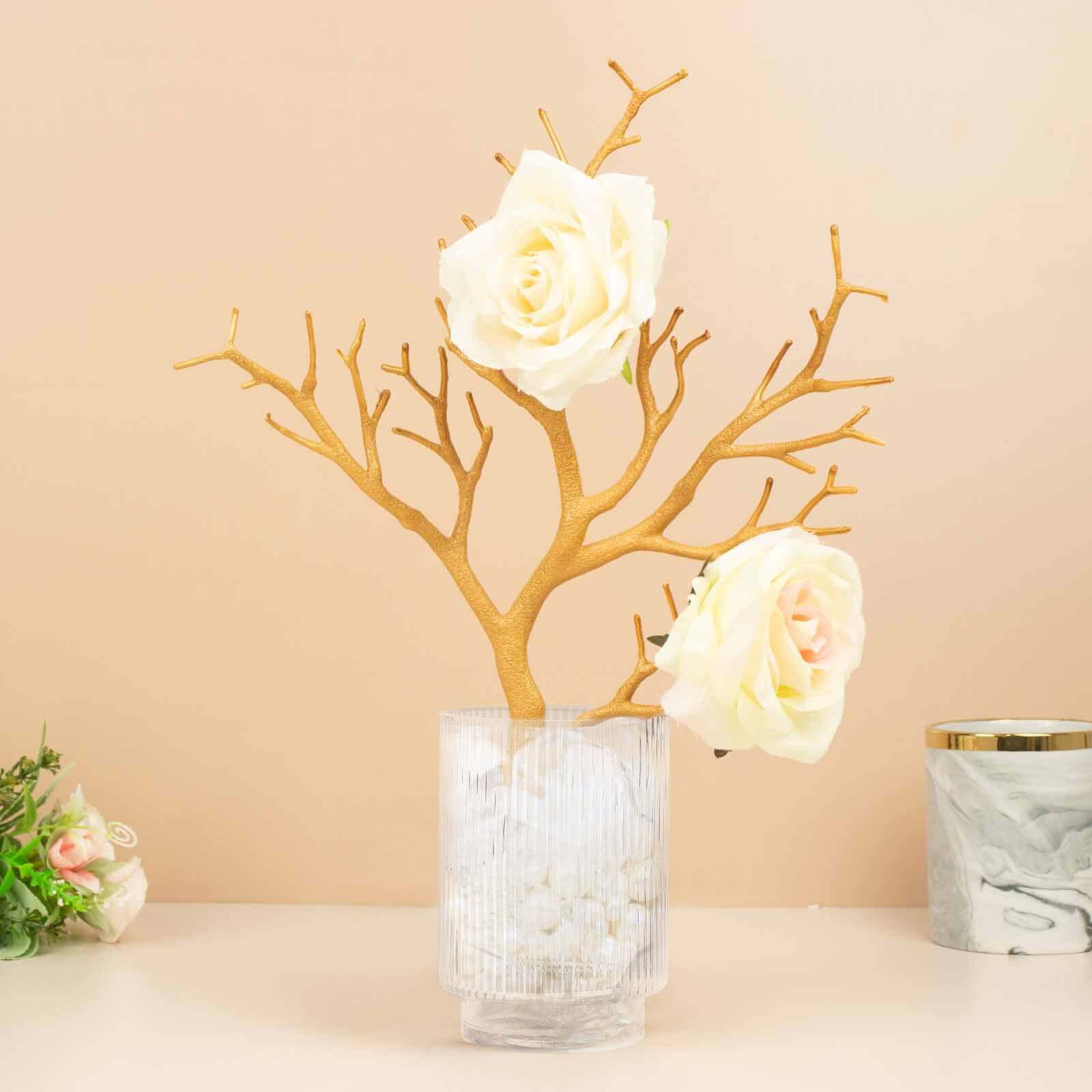 10-Piece Set of Metallic Gold Artificial Manzanita Tree Branches - Ideal for Vase Filler, Home & Wedding Decor