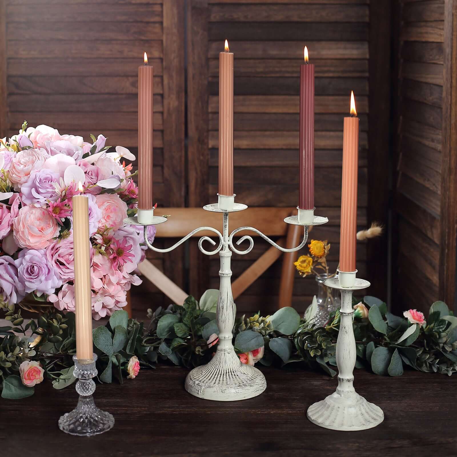 Premium Unscented 5-Pack Taper Candles with Ribbed Wick and Assorted Natural Wax Design, 9 Inches