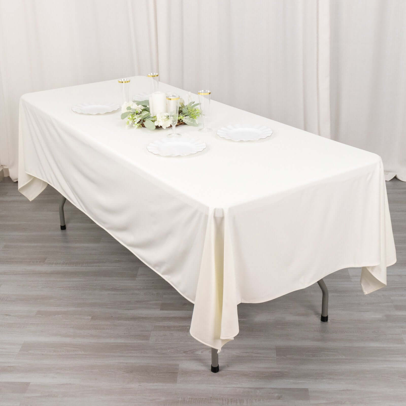 Ivory Premium Scuba 60x102 Wrinkle-Free & Stain-Resistant Rectangular Tablecloth - Ideal for Events