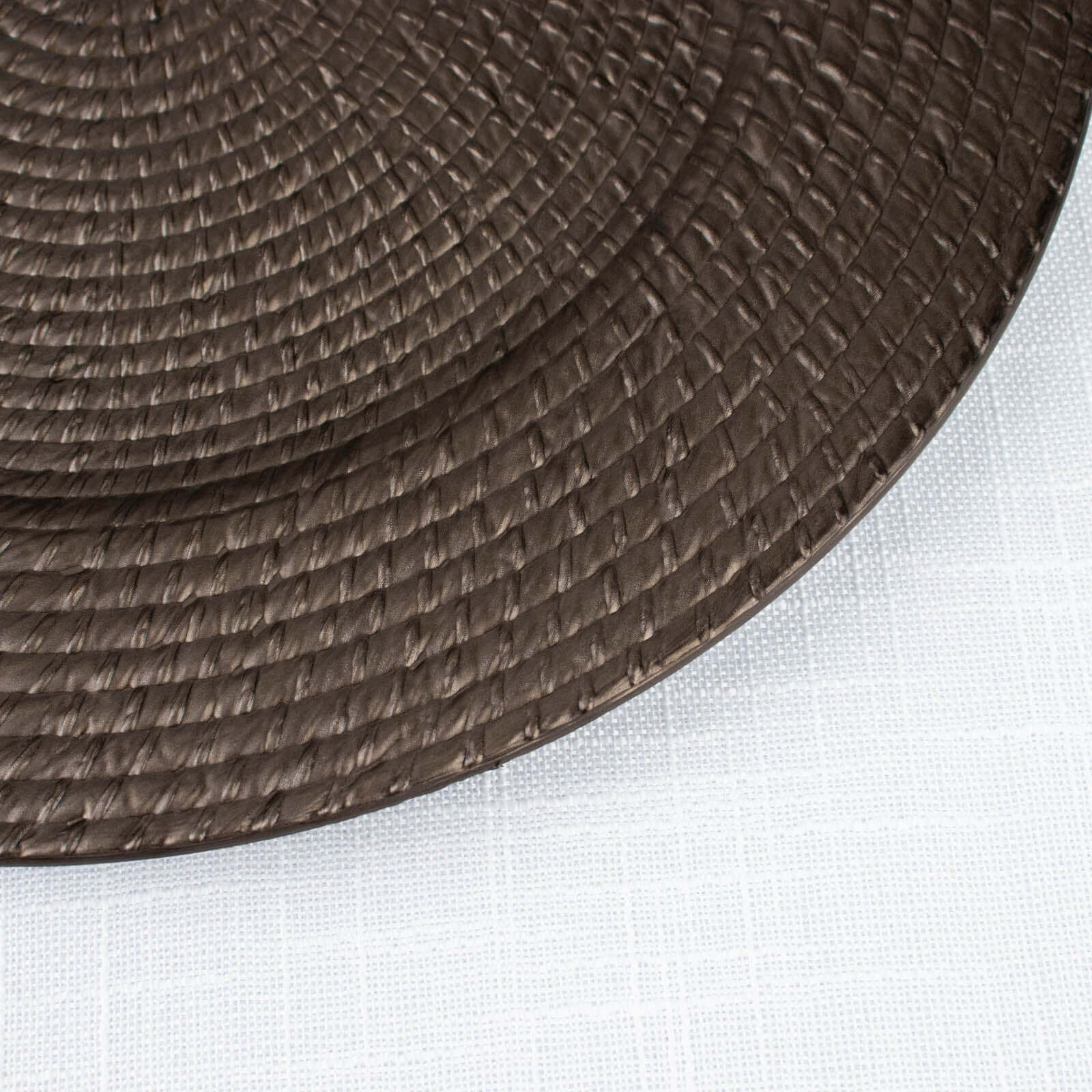 6-Piece Set of 13-Inch Natural Brown Acrylic Charger Plates with Rattan Look, Reusable for Events