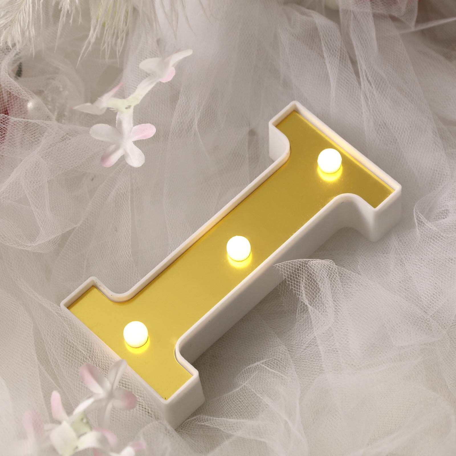 Chic 3D Gold Marquee Letter I with 3 Warm White LED Lights for Event Decor 6'