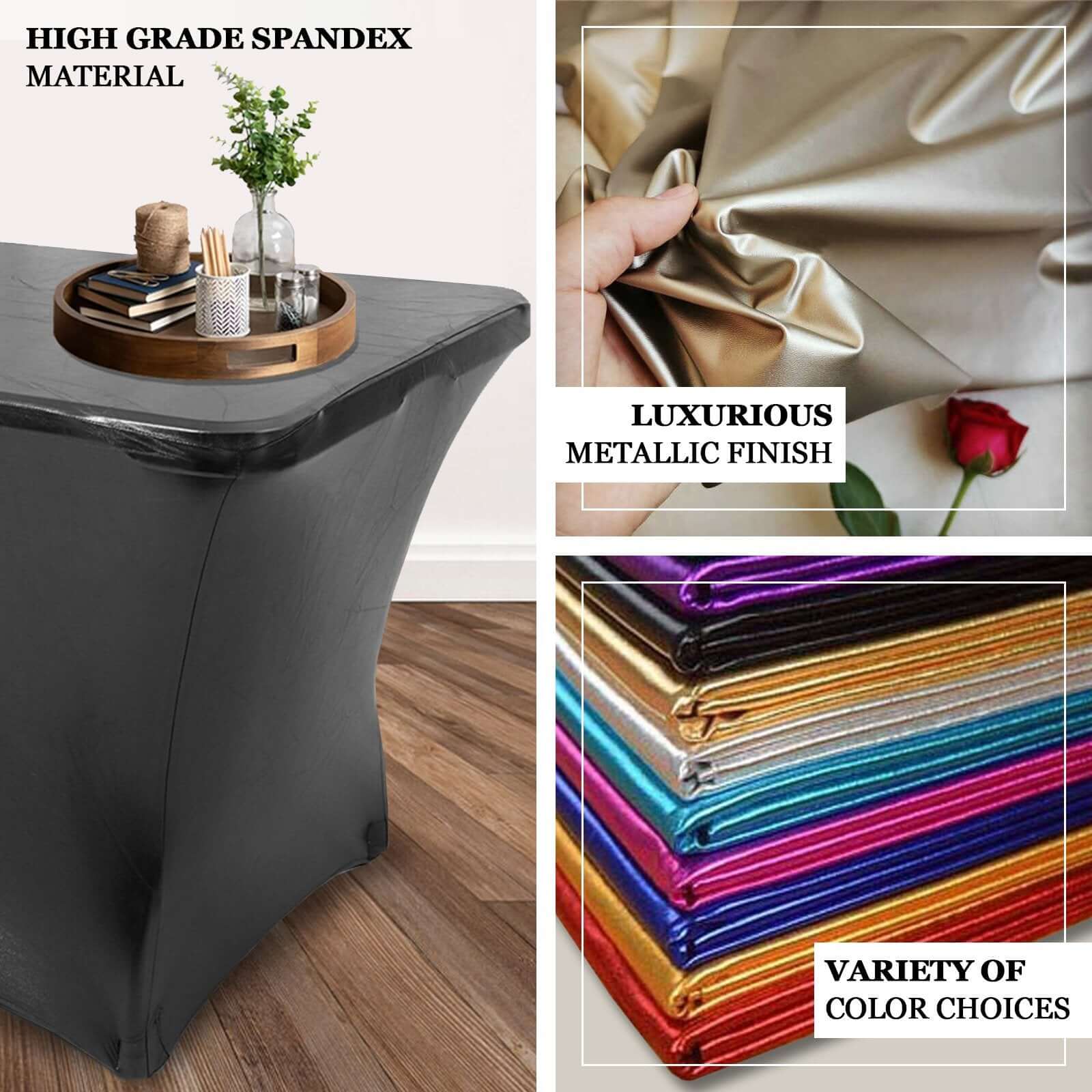 Hot Sale! 4-Way Stretch Metallic Rose Gold Spandex Tablecloth for 6FT Rectangular Tables