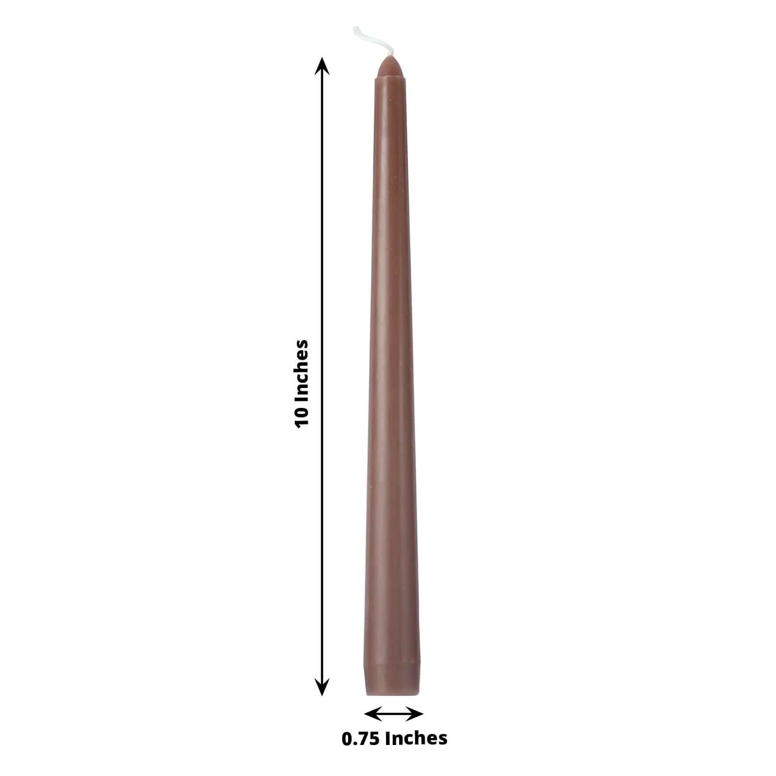 Premium Unscented Mocha Brown Taper Candles - 12-Pack for Upscale Settings, 10 Inches