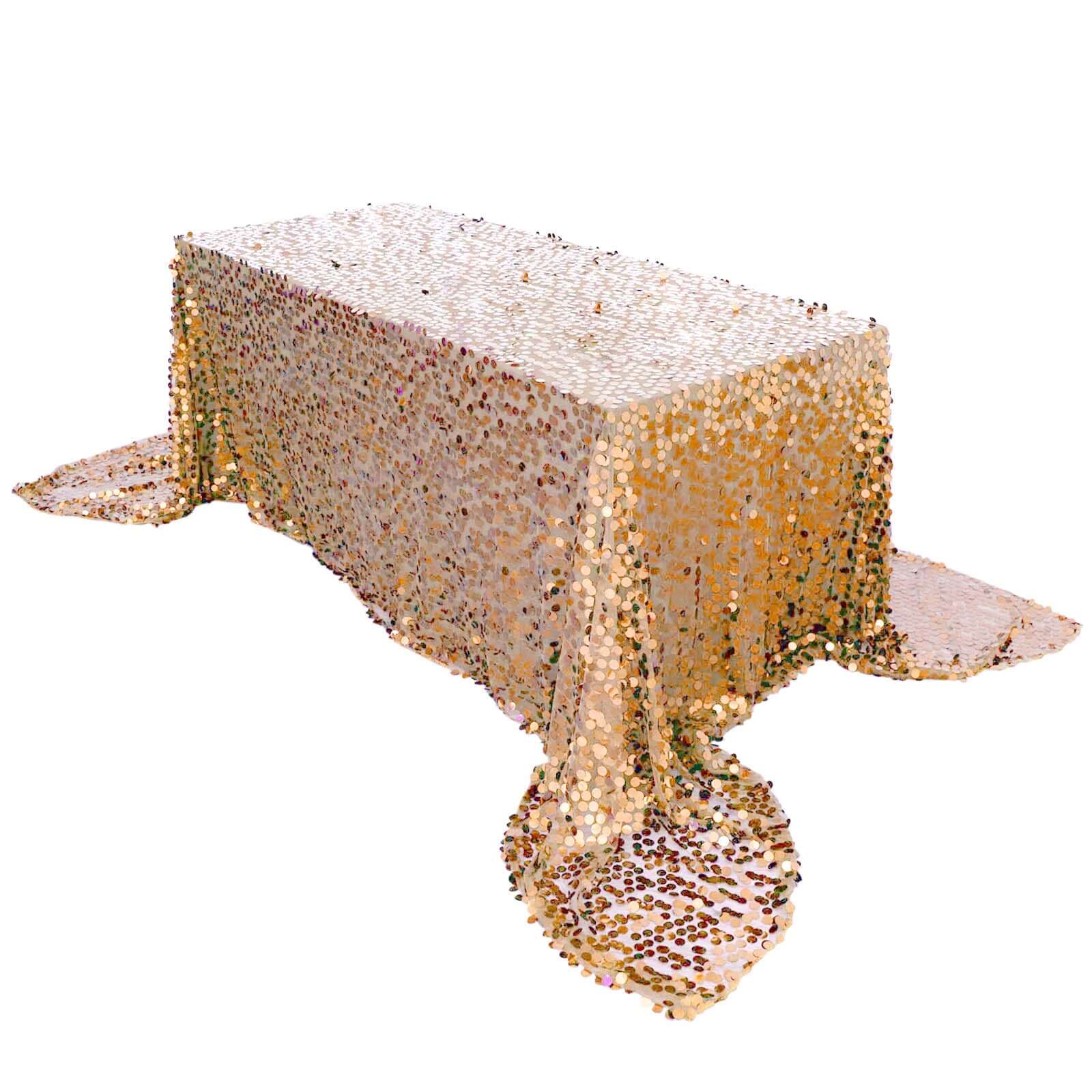 Hot! Seamless Matte Champagne Sequin Tablecloth, 90x156 Rectangle
