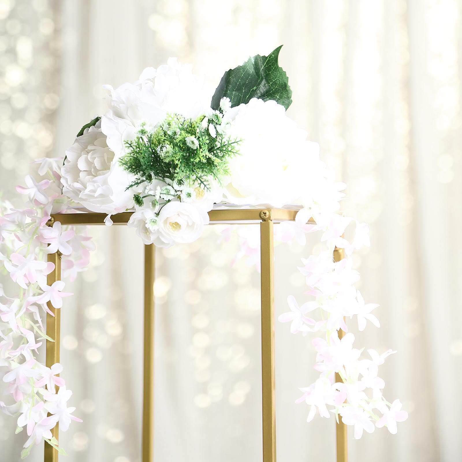 2-Pack Matte Gold Metal Rectangular Geometric Column Flower Stand for Elegant Floral Arrangements