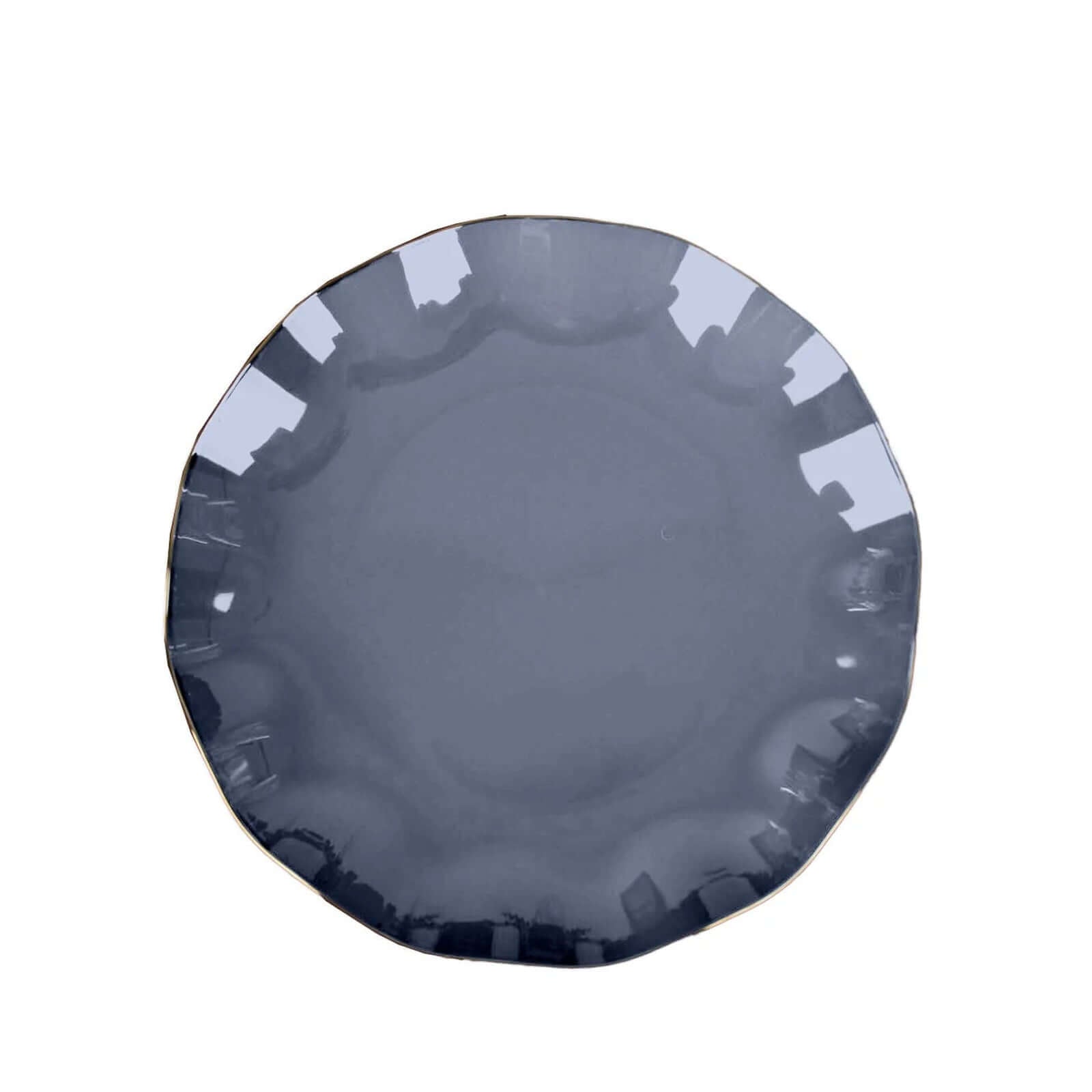 Great Deal! 10-Pack Navy Blue Plastic Round Dessert Plates with Ruffled Rim and Gold Edging
