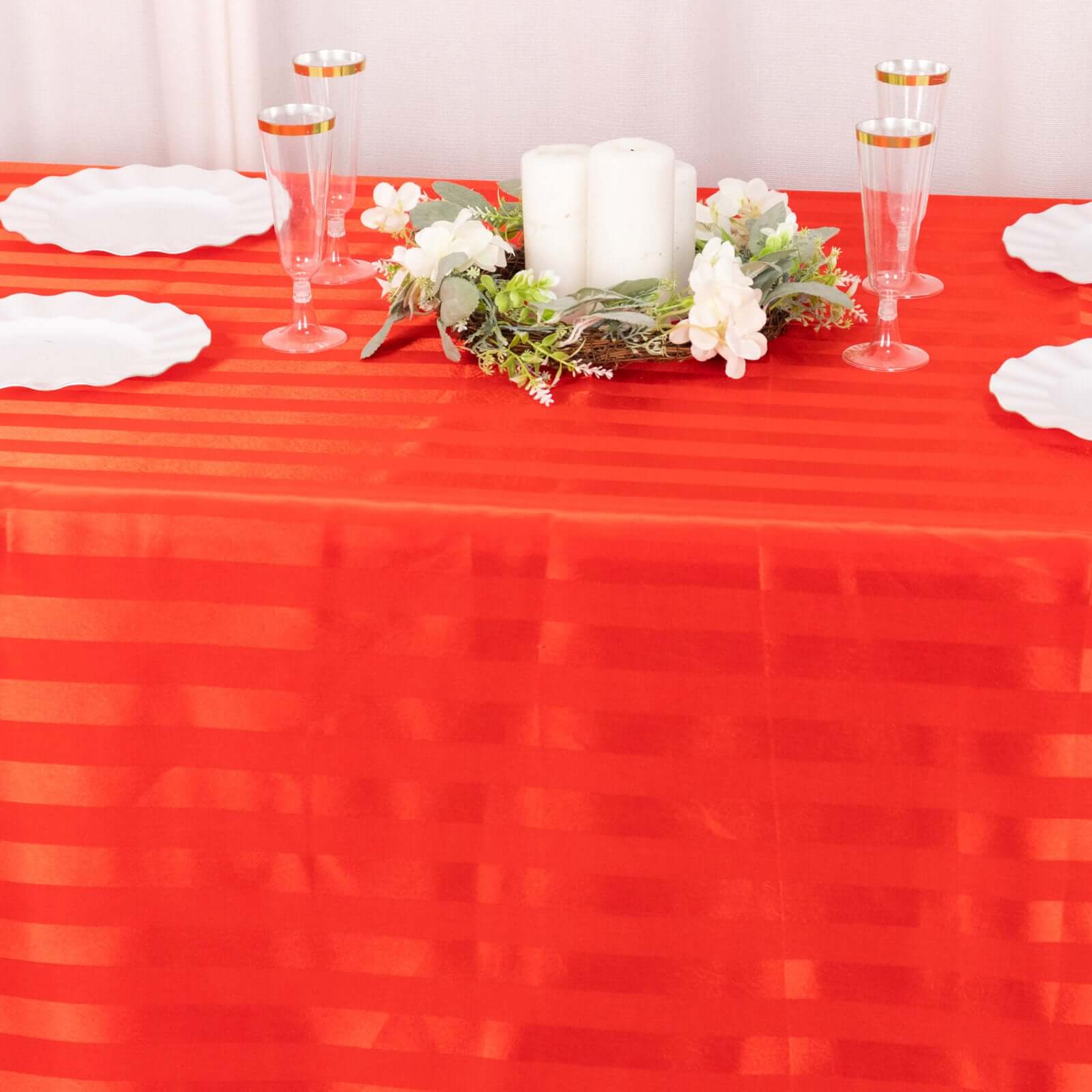 Hot Deal! Red Satin Striped 90x132 Rectangular Seamless Tablecloth