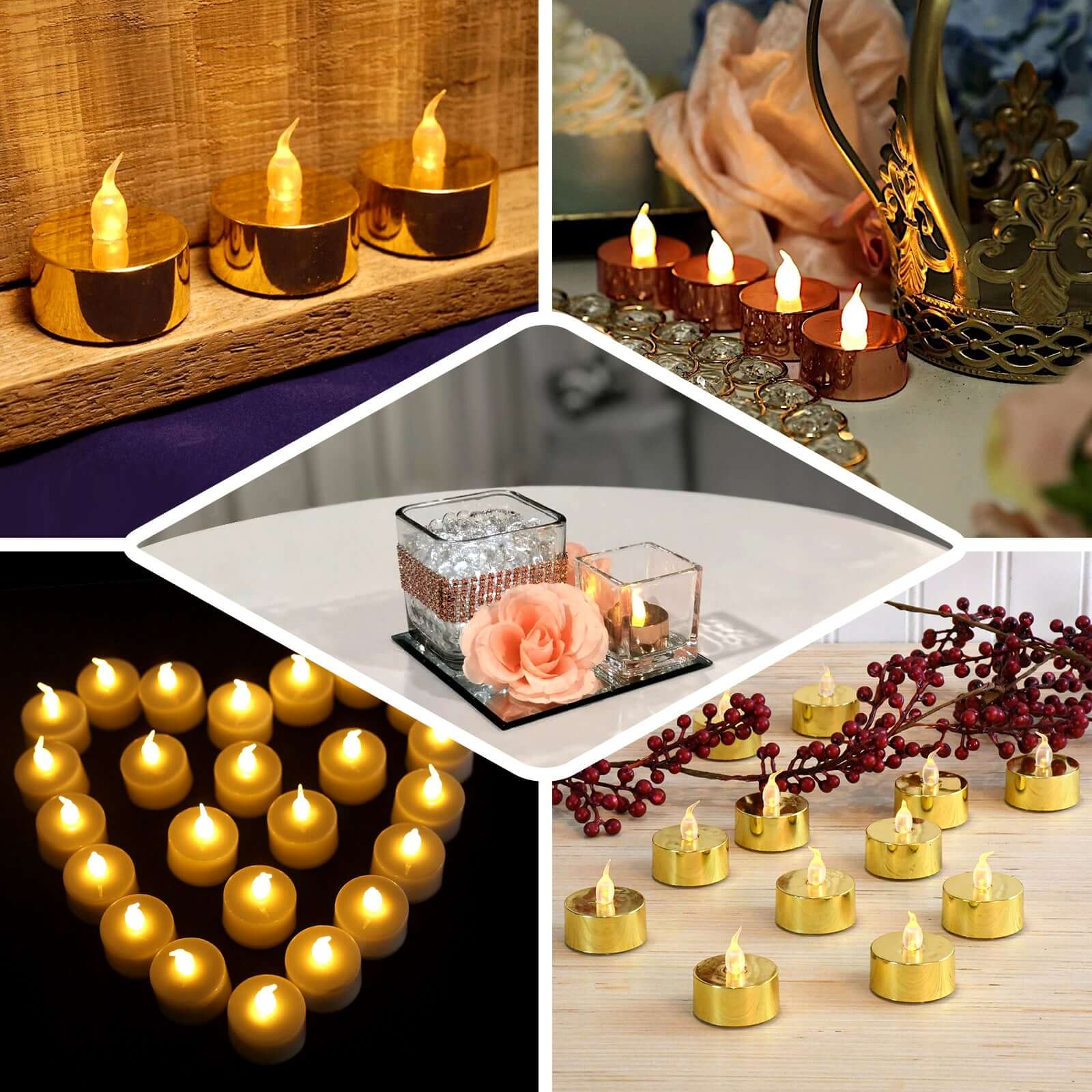 Amazing 12-Pack Reusable Flameless LED Tealight Candles with Metallic Gold Design, Battery Operated