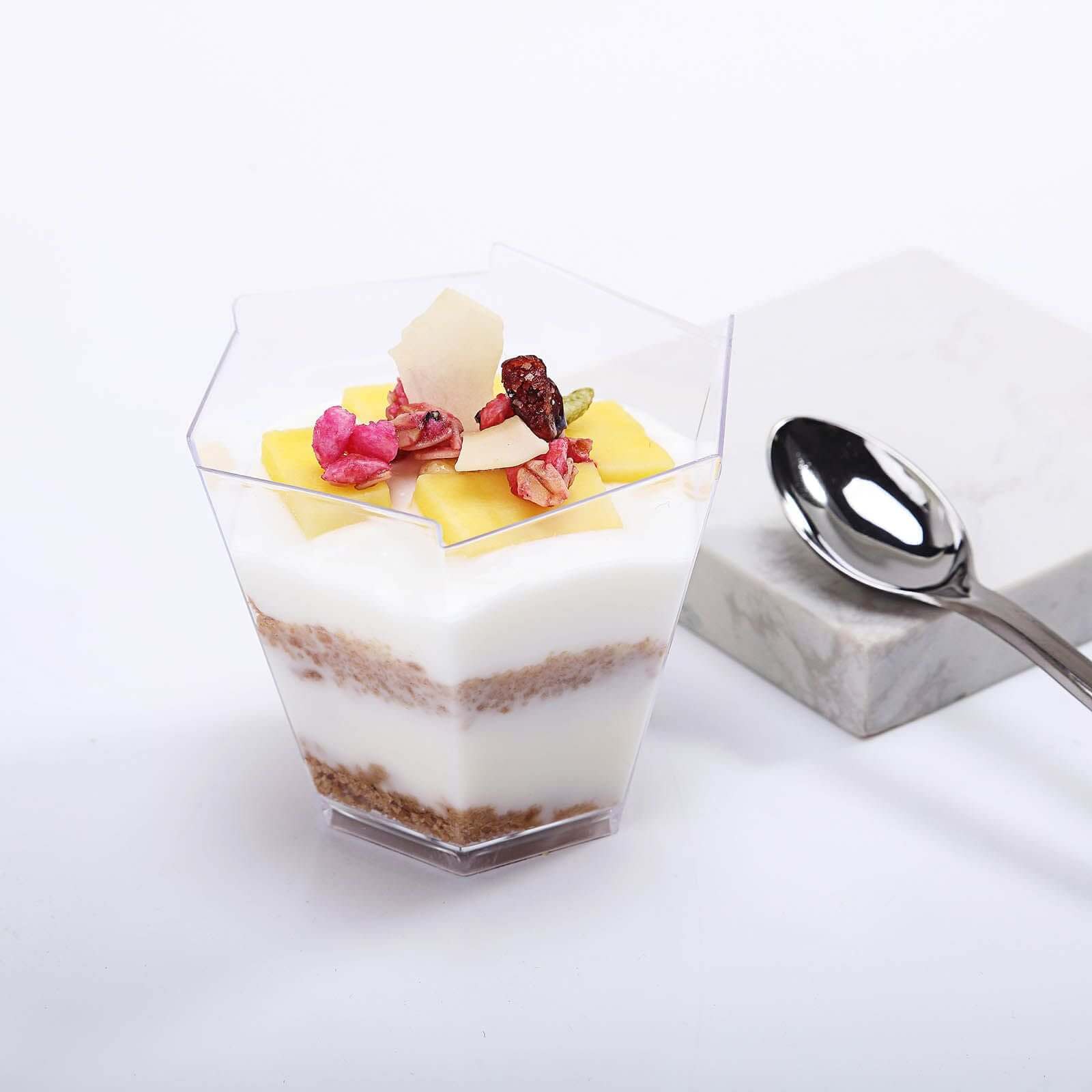 12-Piece Set of Lightweight, Disposable 3oz Clear Wavy Hexagon Plastic Dessert Cups
