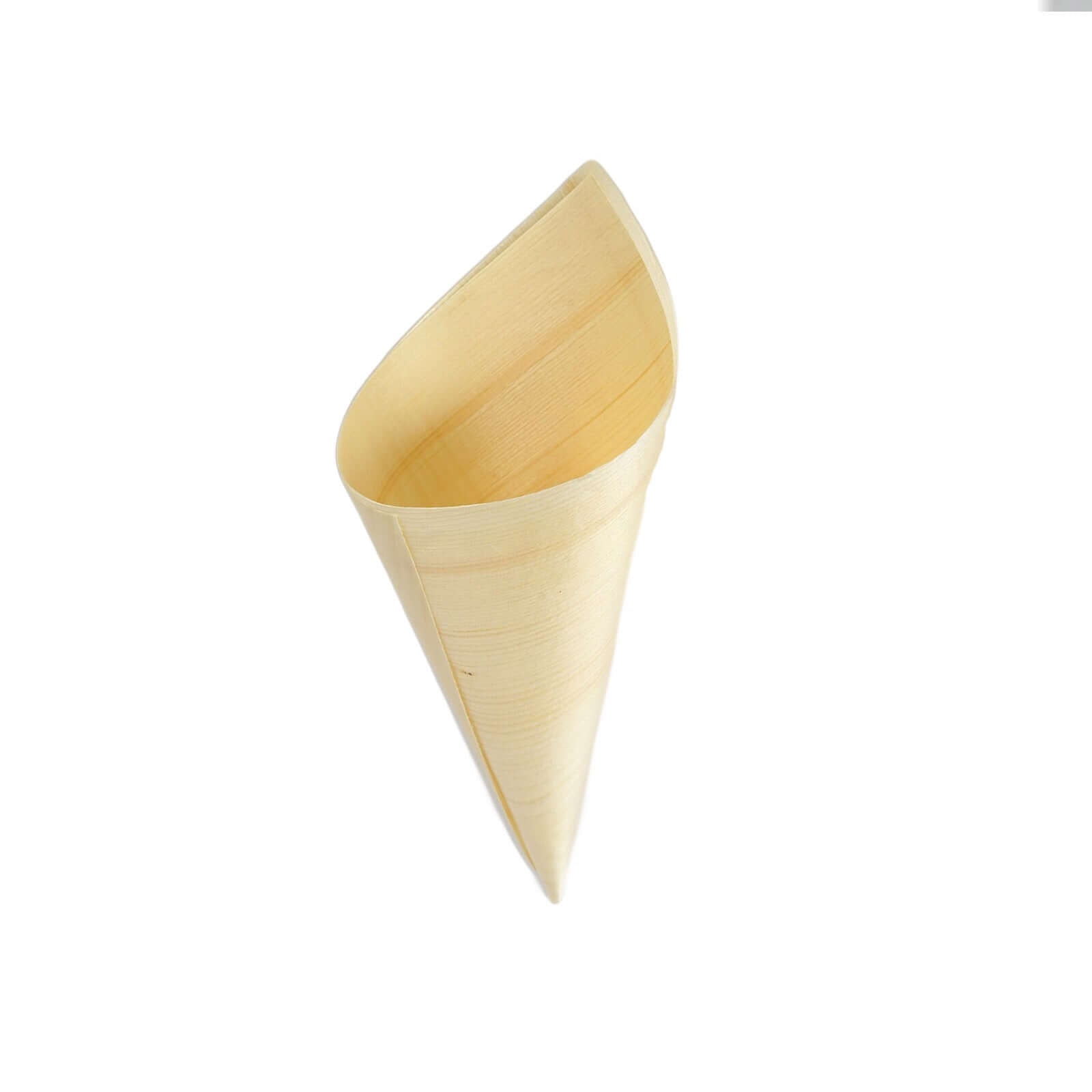 Get 50-Pack Eco-Friendly Natural Pine Wood Disposable Food Tasting and Serving Cones, 6 Inches