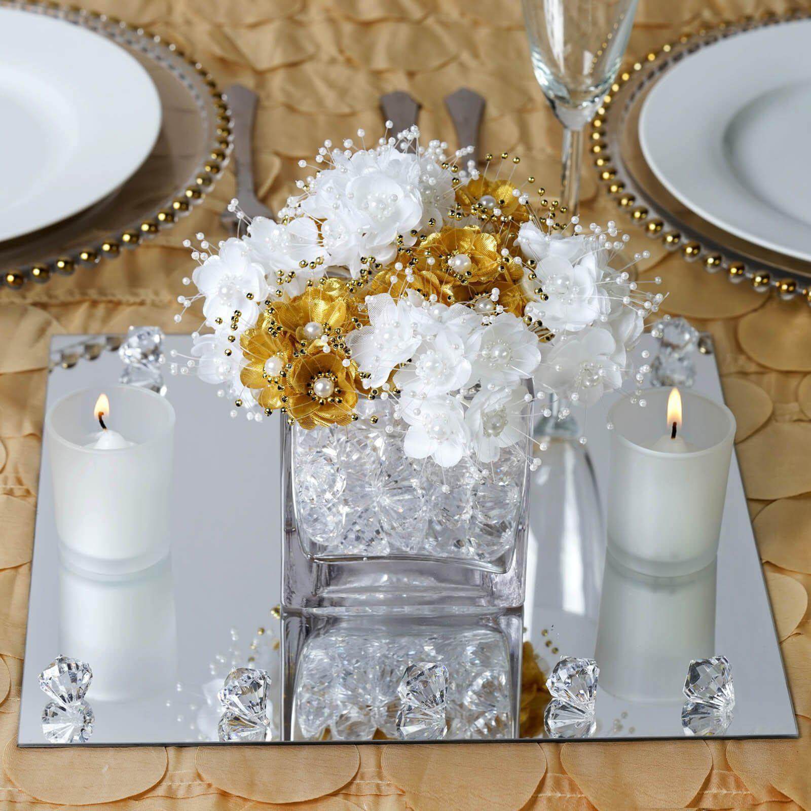 Hot Sale! 4-Pack Square Glass Wall-Hanging Mirrors for Table Centerpiece Decor