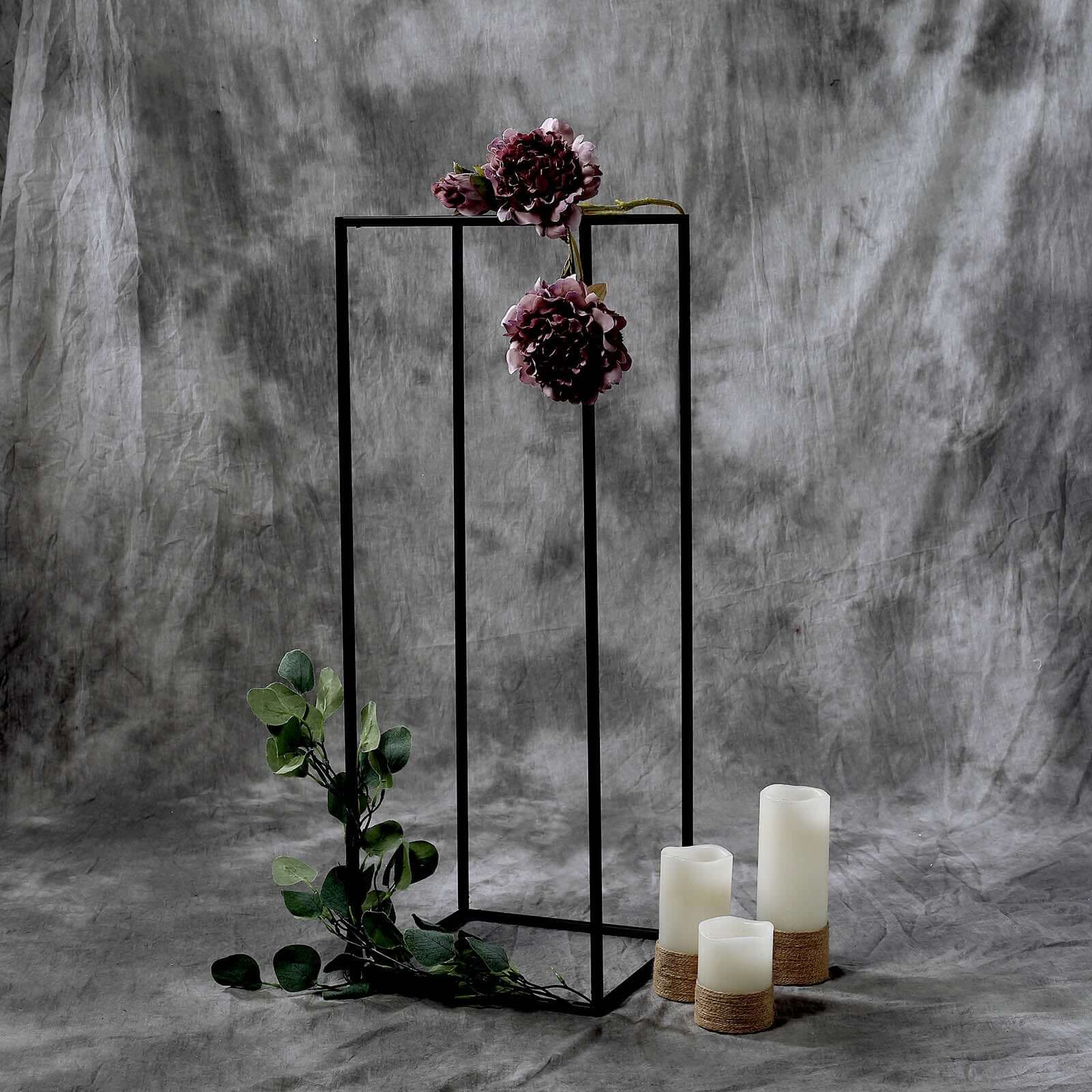 2-Pack Matte Black Iron Wedding Flower Stand, Rectangular Geometric Column Frame, 32